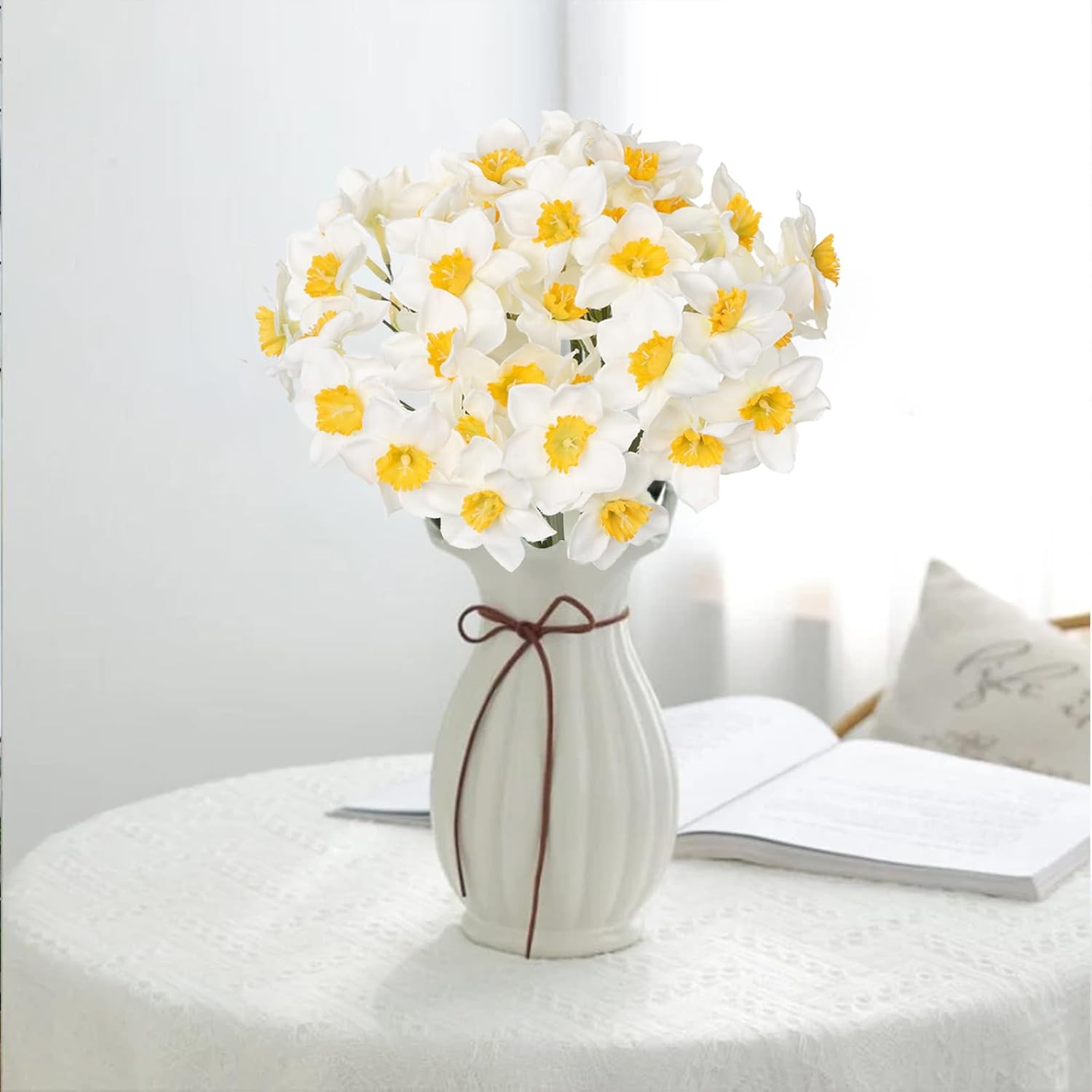 12 Stems Daffodils Artificial Flowers 2 Bunches Real Touch Fake