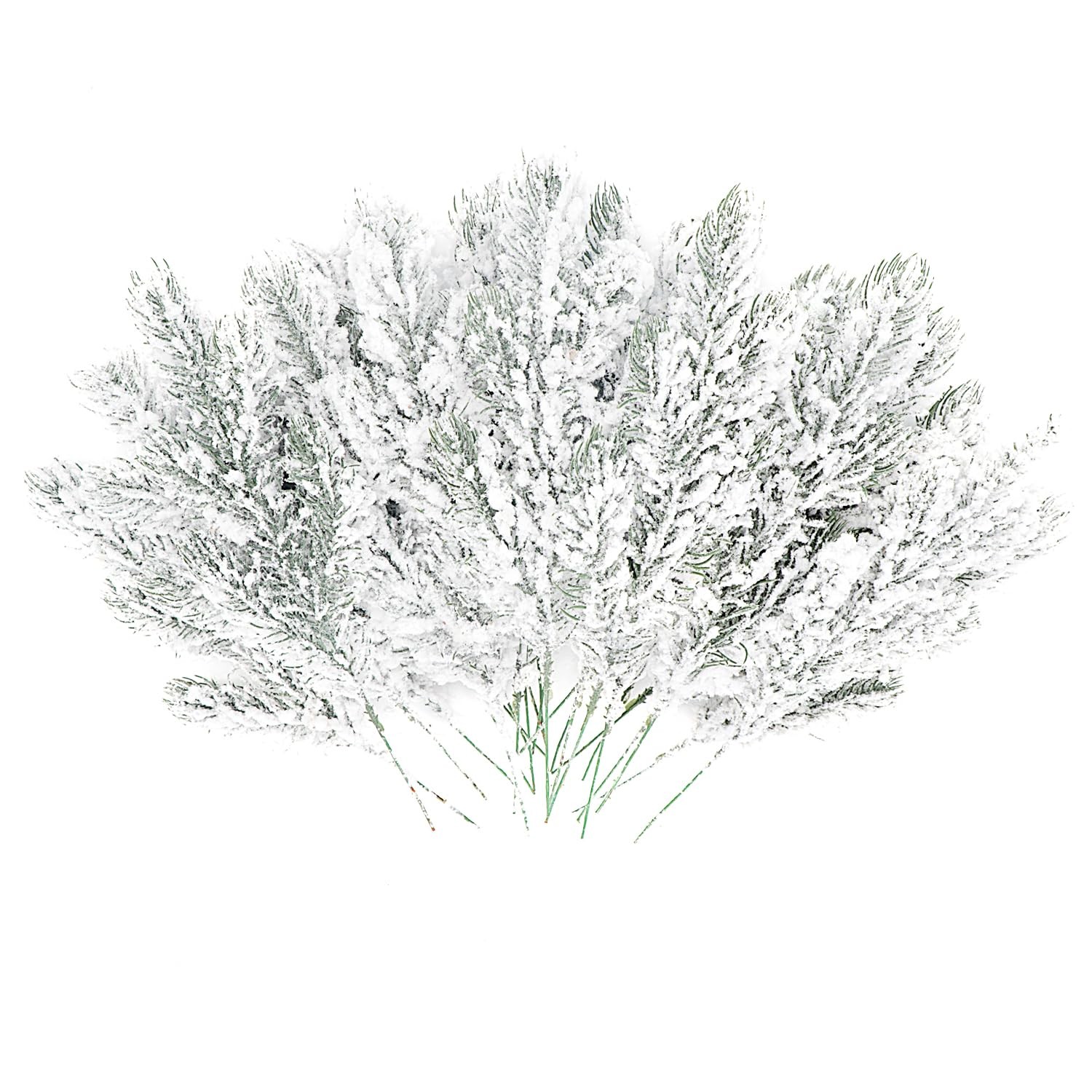20PCS Frosted Artificial Pine Needles Branches 10.6 Inches Christmas Fake Sno…