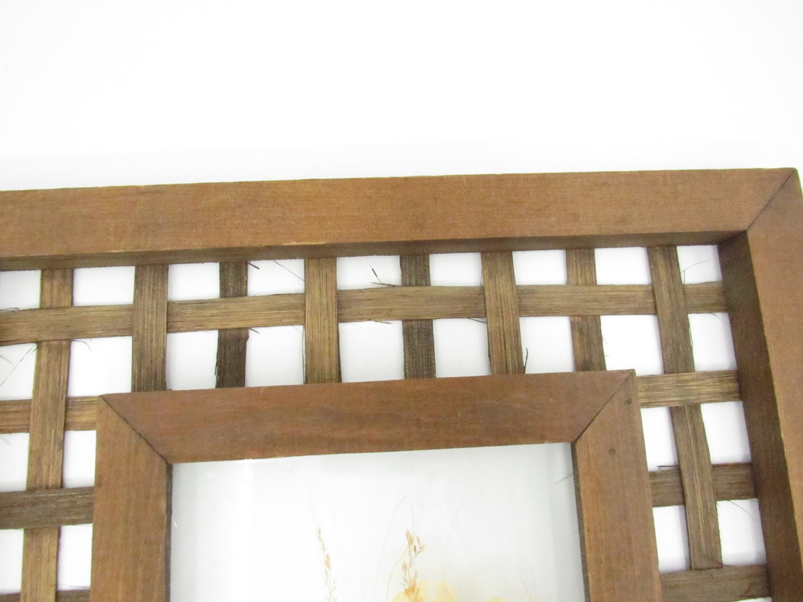 Vintage Don Gray 1976 Dried Floral Glass Pressed Art Wall Hanging Wood Frame