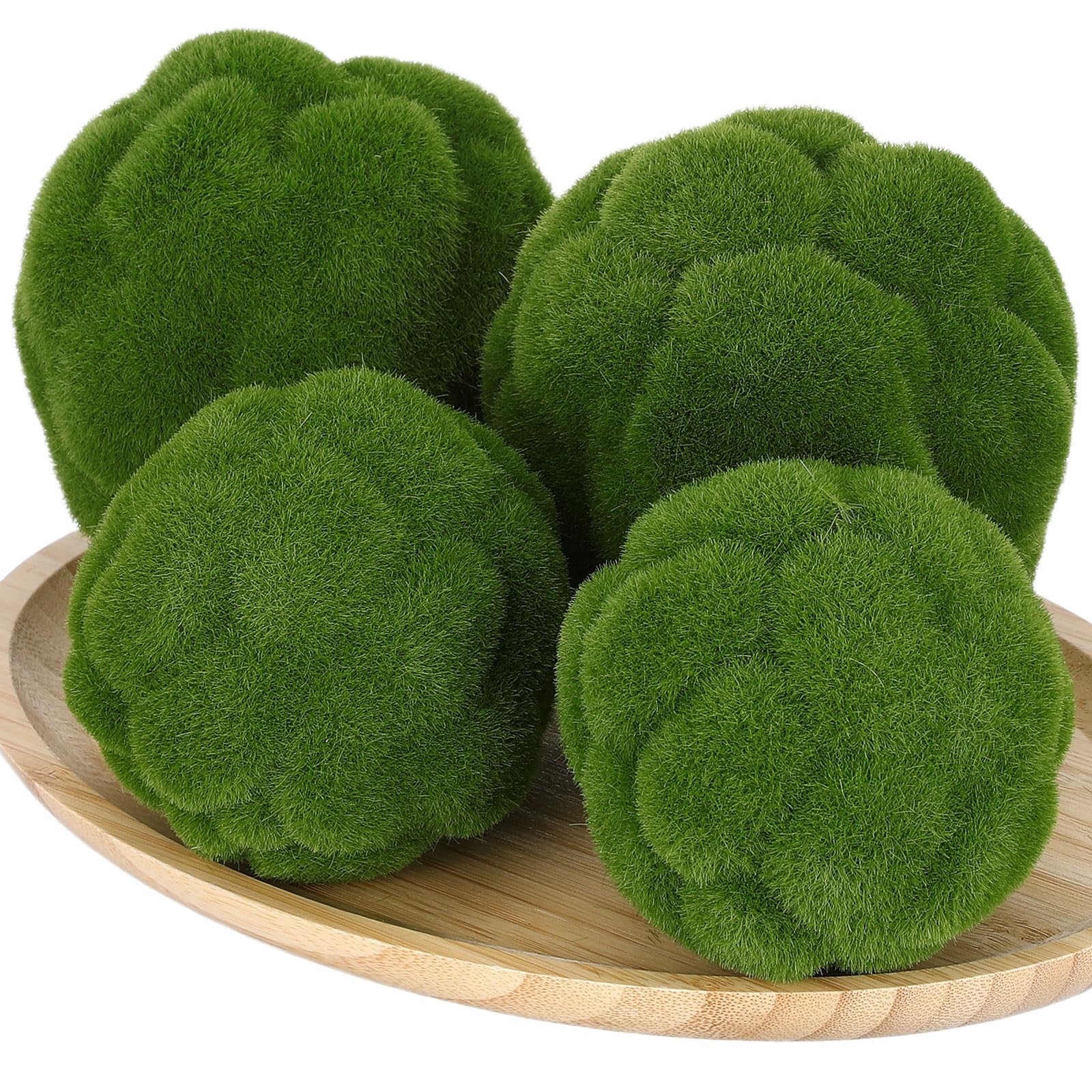 4pcs Fake Green Moss Balls, Decorative Green Moss, Simulated Topiary Ball, Fl…