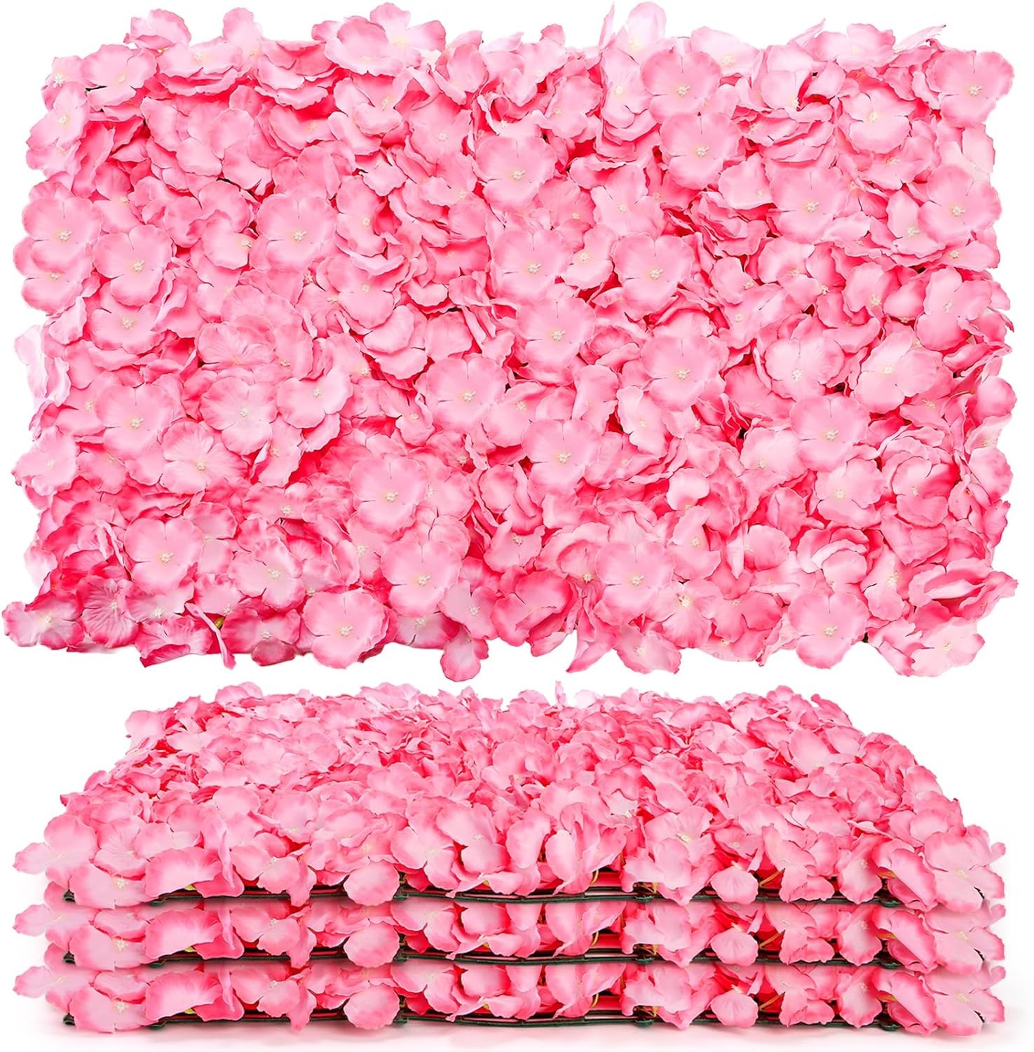 $4 Pack 24×16 Flower Wall Panel Set, 3D Silk Pink Hydrangea