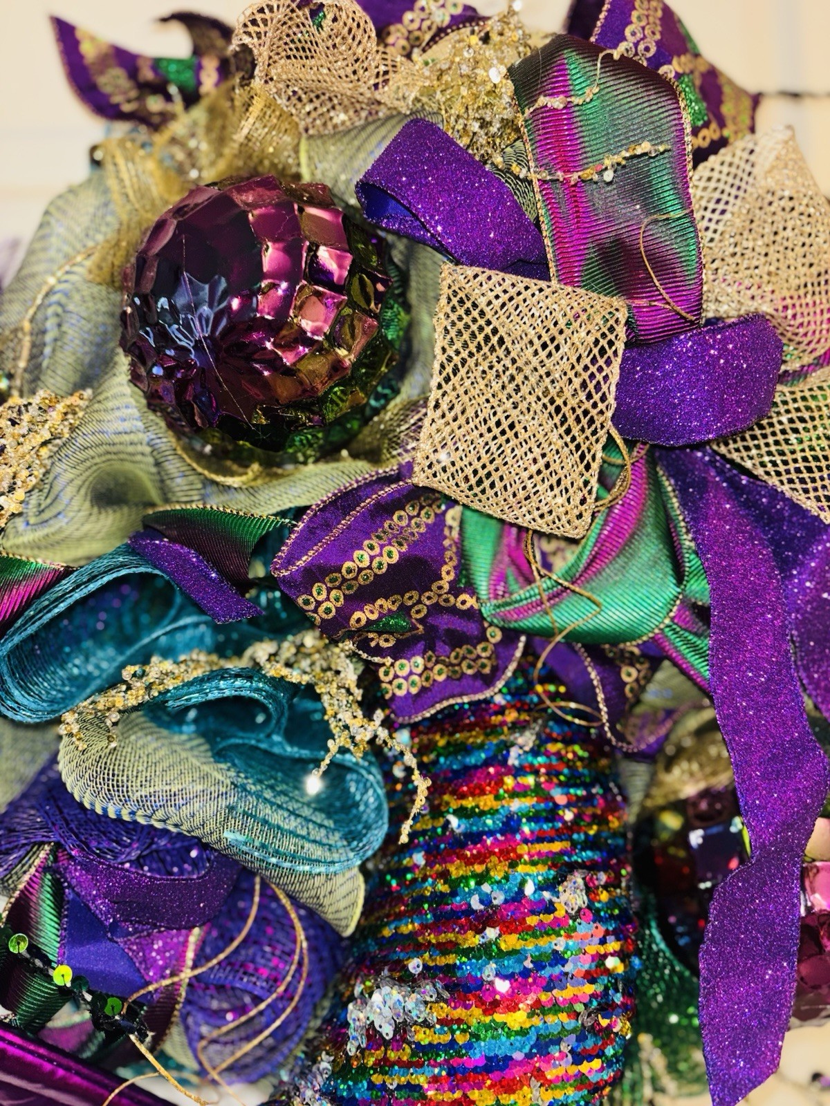 Mardi Gras Wreath Extra Large With Mermaid Tail and Fleur De Lis Handmade Deco