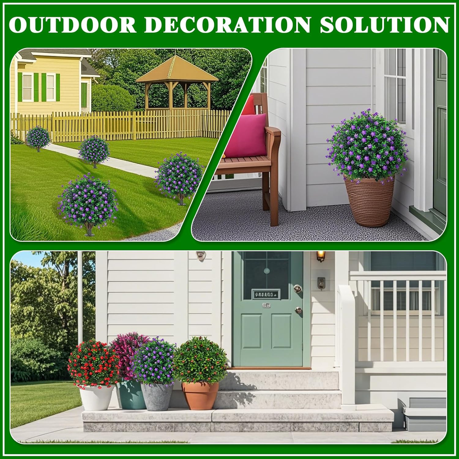 Artificial Boxwood Topiary Tree with Flower, Set of 2 Artificial Shrub Bushes wi
