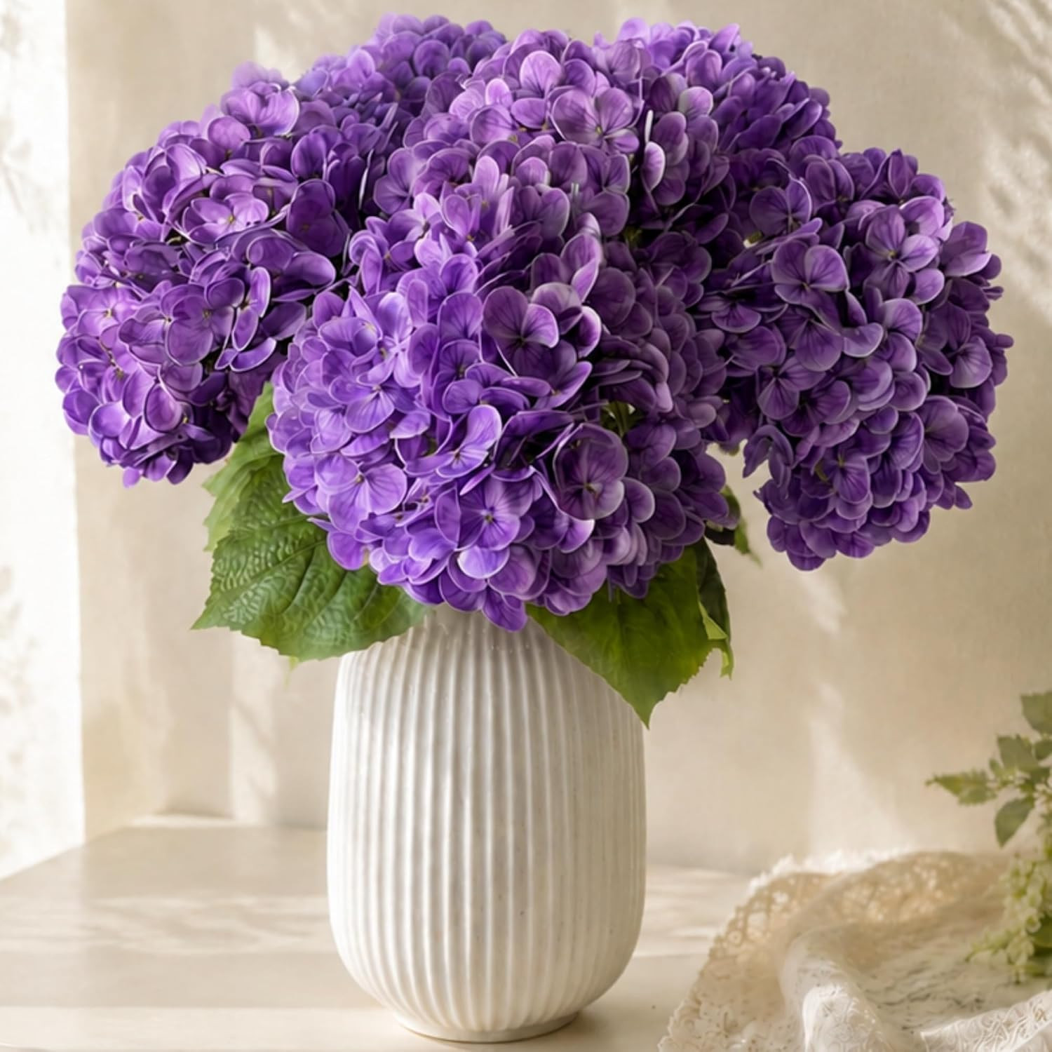 Real Touch Purple Hydrangea Artificial Flowers – 6 Stems for Home Decor