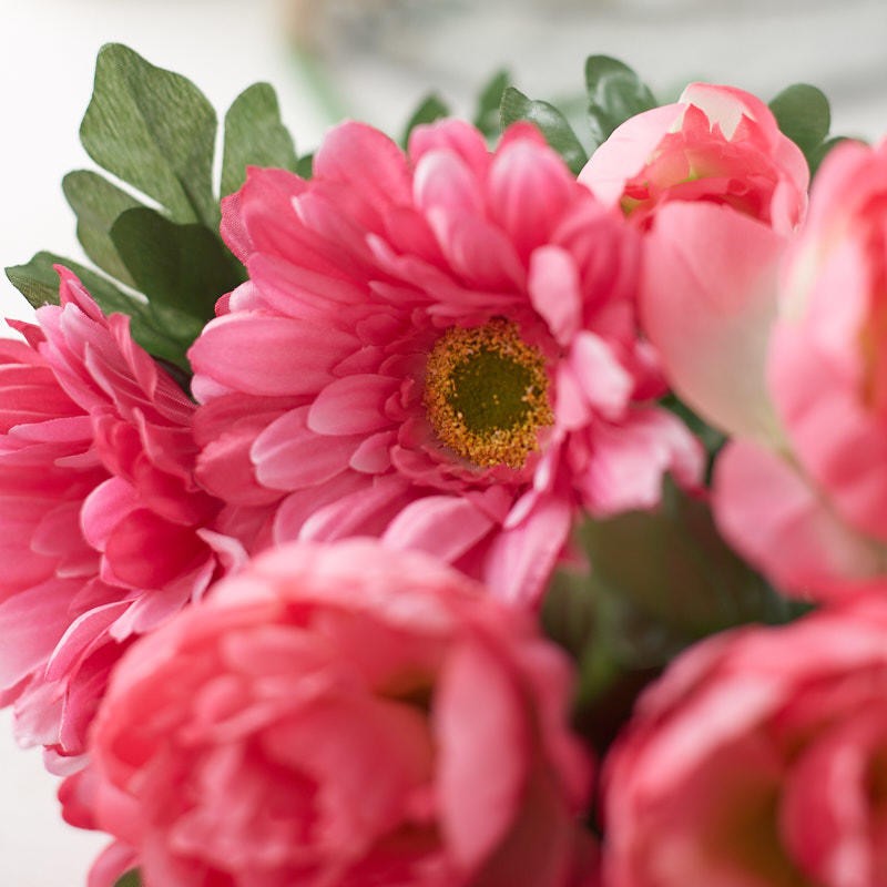 22″ Pink Artificial Peony and Gerbera Floral Bush