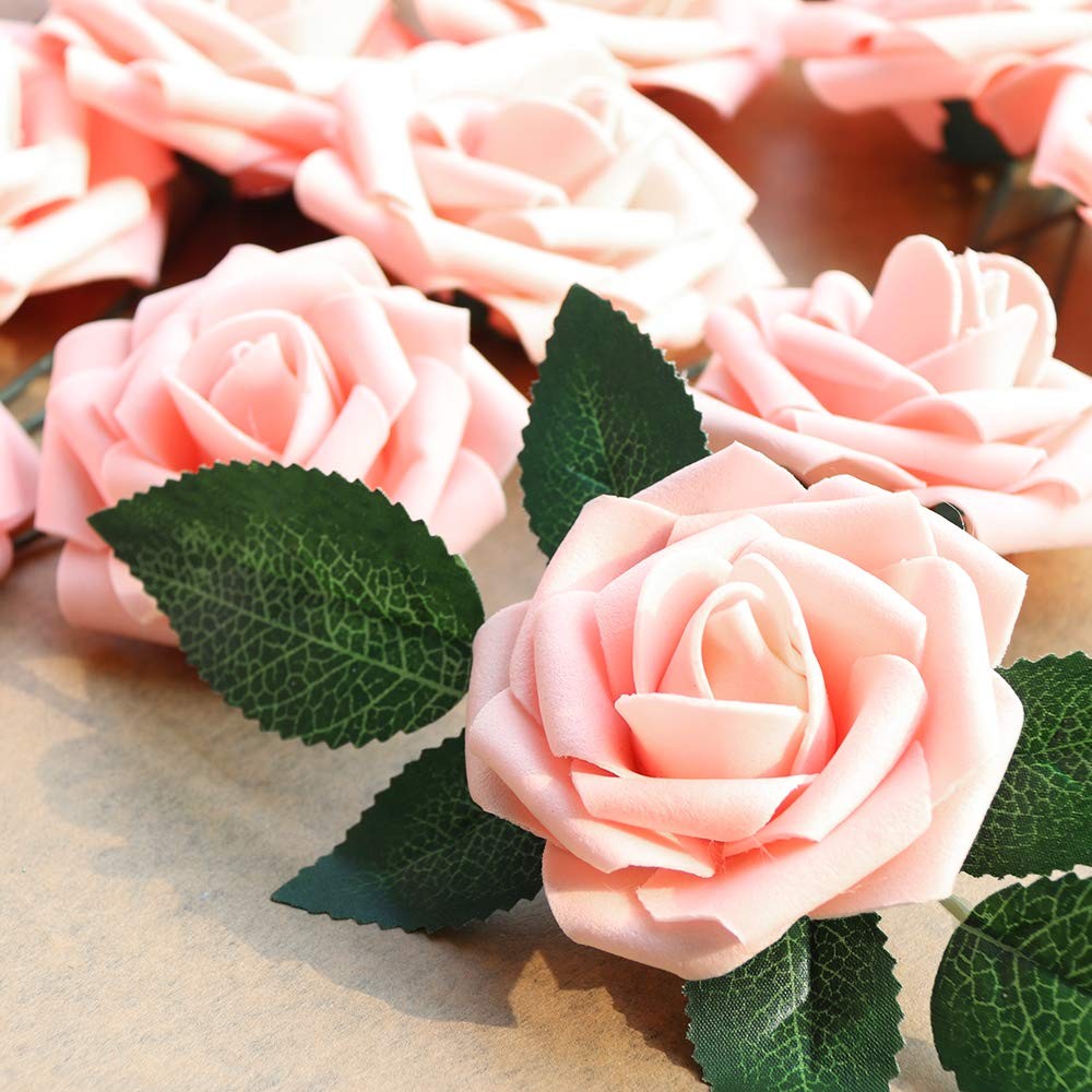 Artificial Flower 50pcs Real Looking Fake Roses w/Stem for DIY Wedding Bouque…