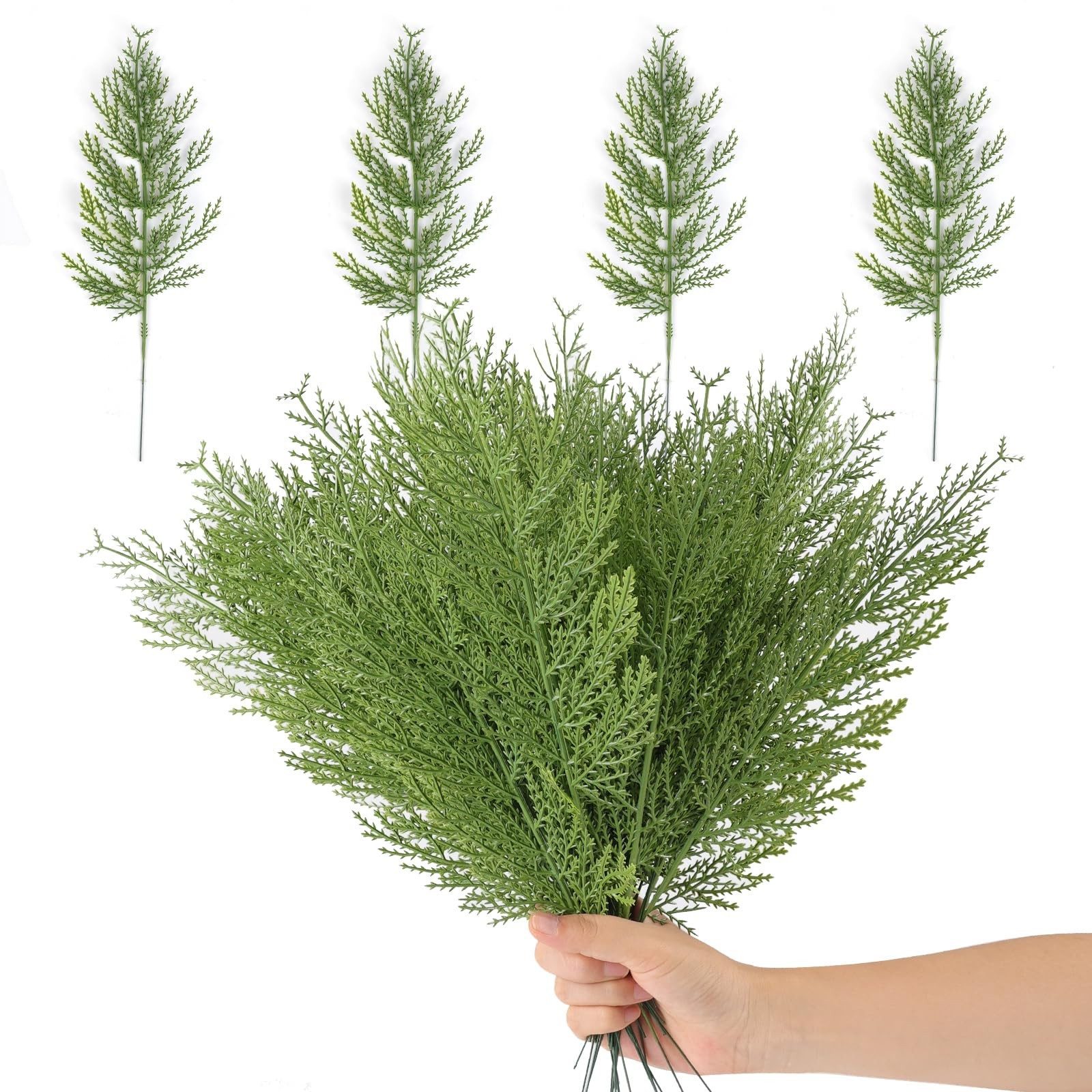 Artificial Pine Branches, 80 Pcs Christmas Faux Cedar Stems, Artificial Faux …