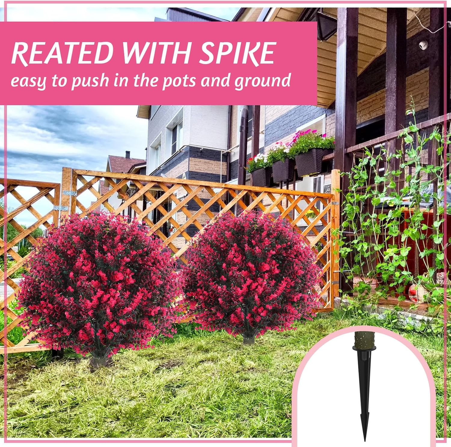 6 Pcs 18″ UV Resistant Artificial Boxwood Ball Topiary – Rose Red