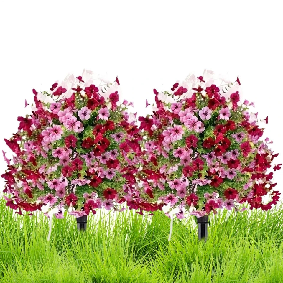 2pcs Artificial Violet Flowers Garden Stake Outdoor Fake Plants Patio Yard Decor