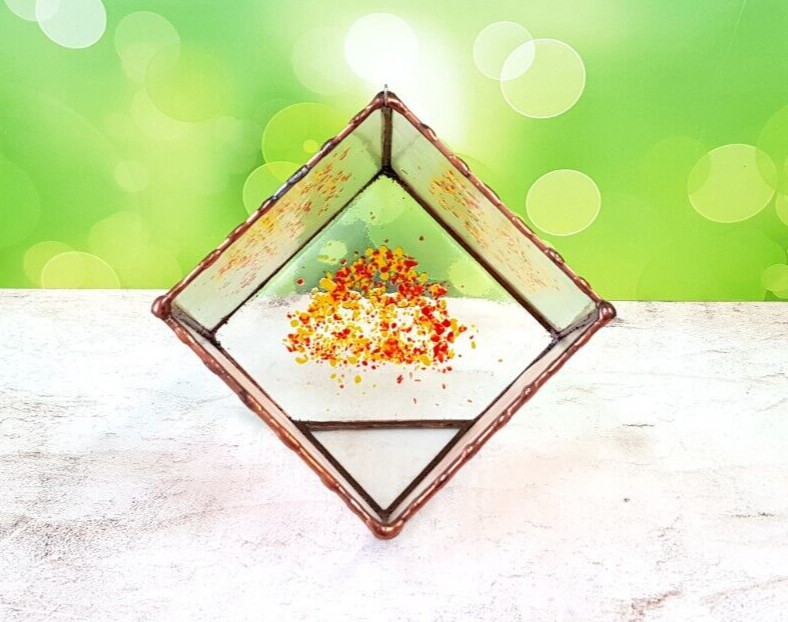Geometric Terrarium Stained Glass, Cube Glass Planter, Home Decor Gardening Gift