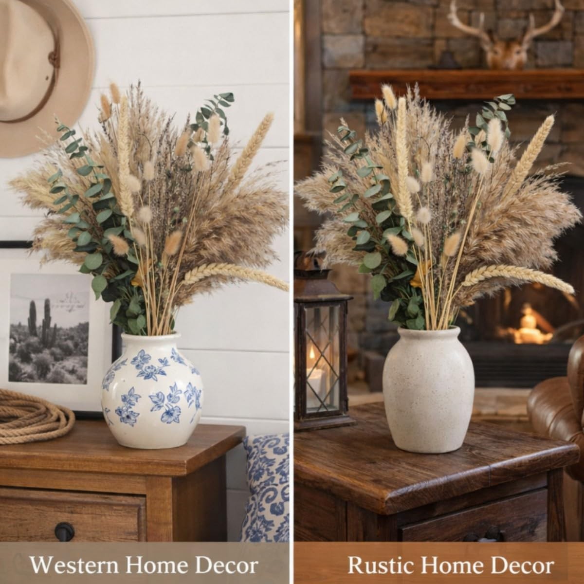 Dried Flowers Bouquet, 17″ Dried Pampas Grass Decor Inc Lavender Eucalyptus D…