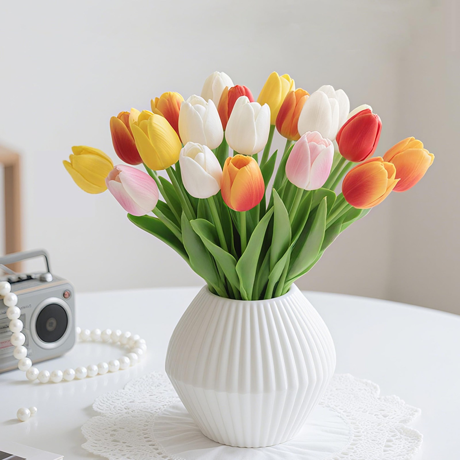 20 PCS Fake Tulips Artificial Flowers 13 Inch Multicolor Real Touch Decor