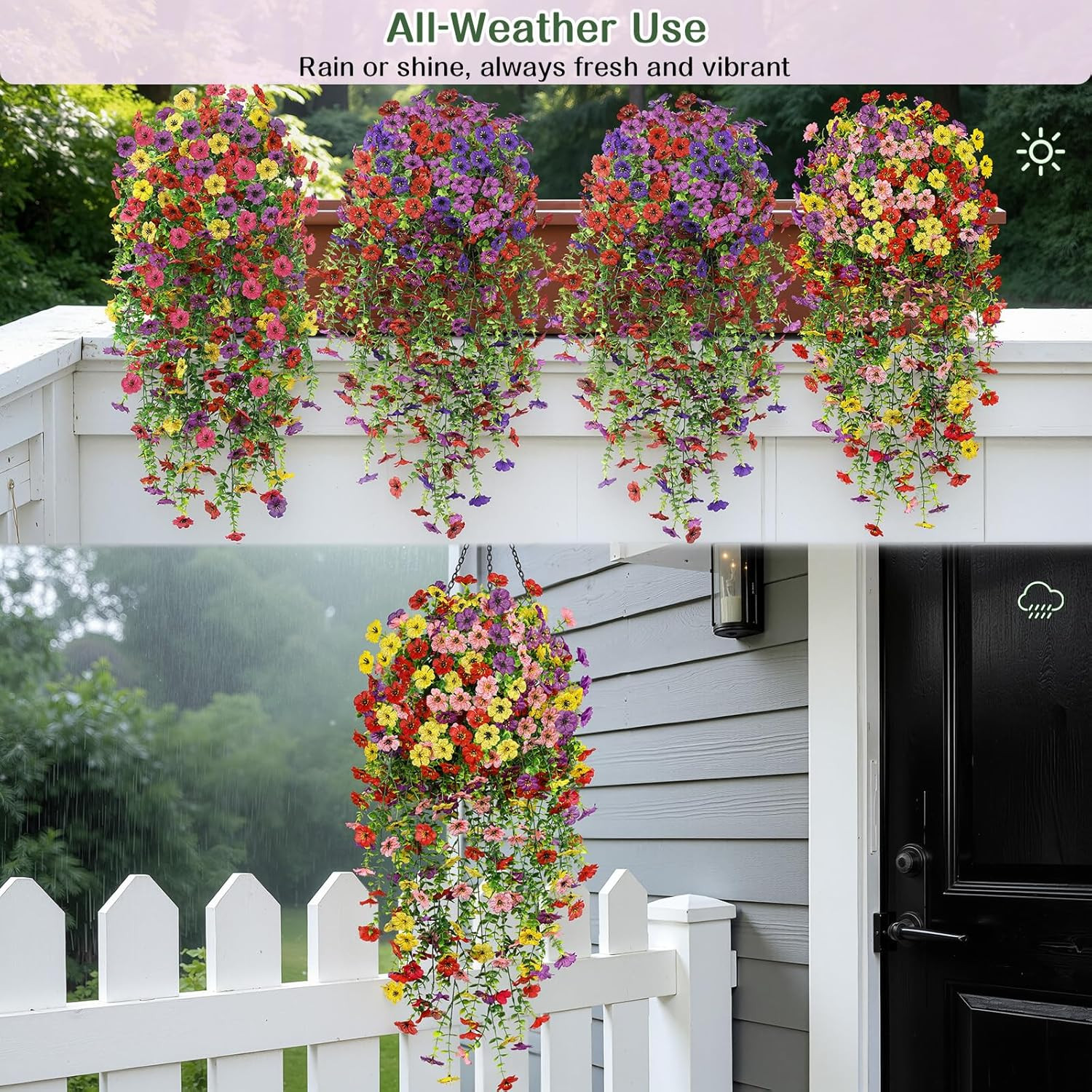 4PCS Artificial Fake Hanging Flowers for Outdoor Spring Decoration, UV Resistant