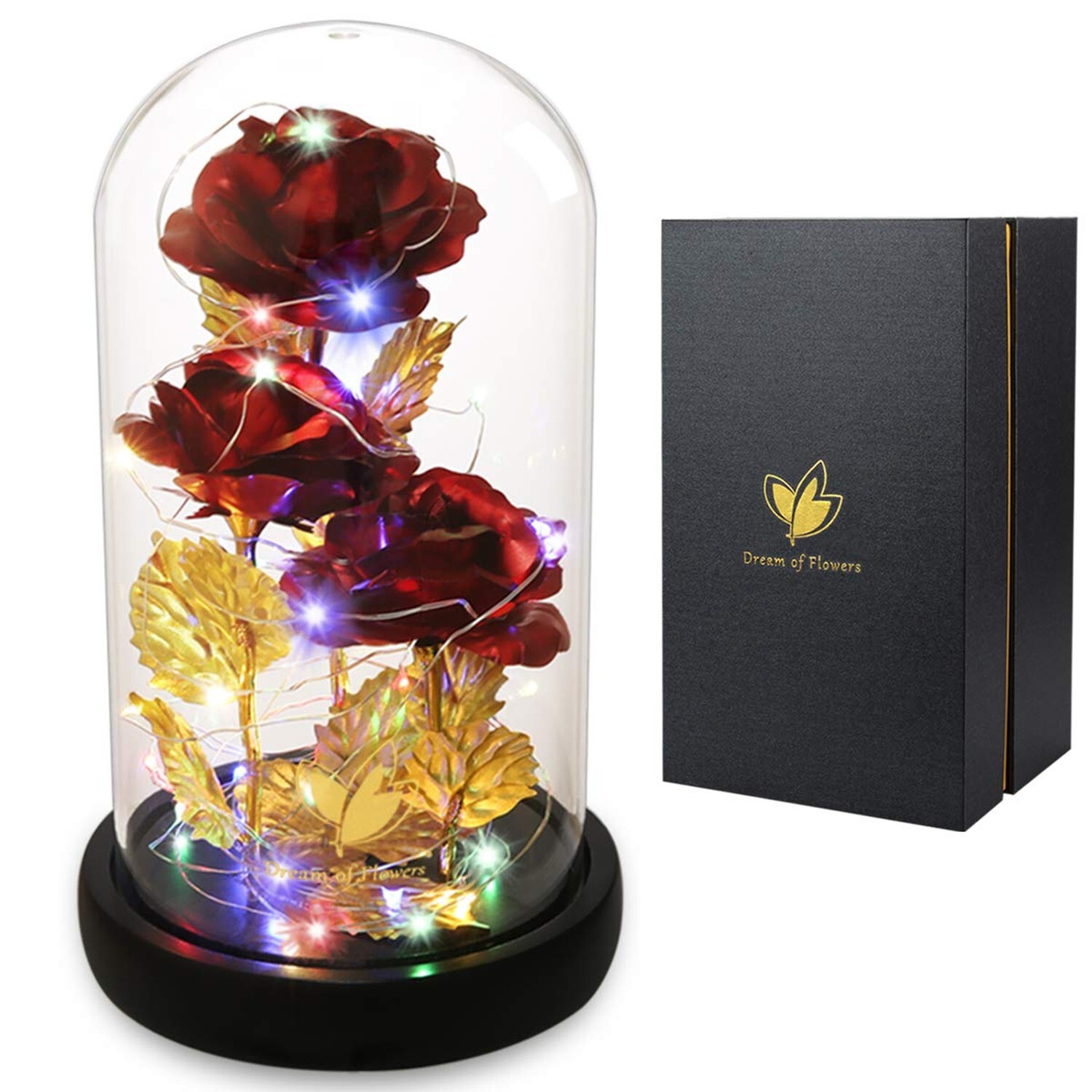 Birthday Gifts for Women, Beauty and The Beast Rose 24K Red Rose in Glass Dom…