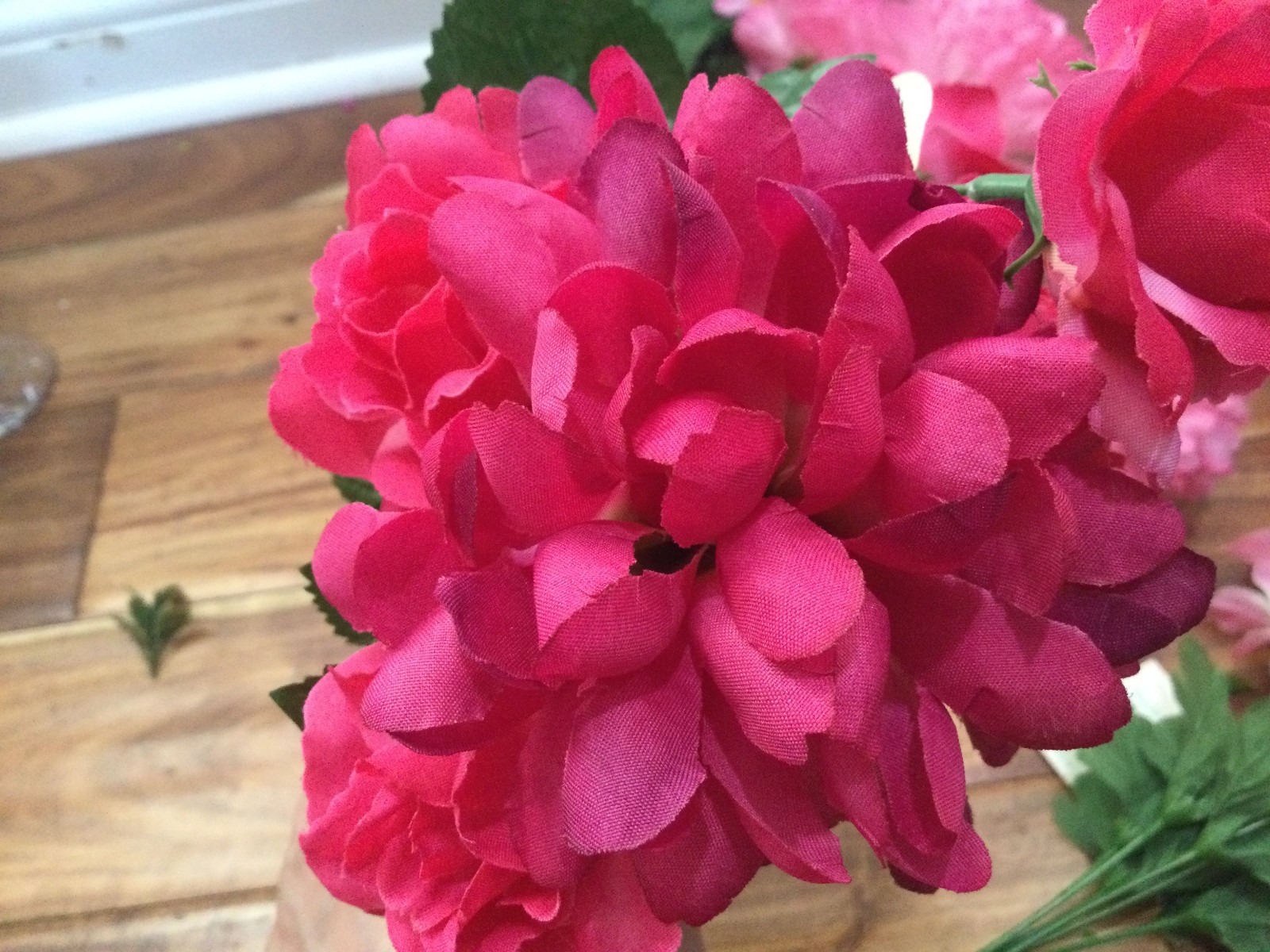 Garden Pink Silk Floral Arrangement in a Woven Basket carnations roses daisy