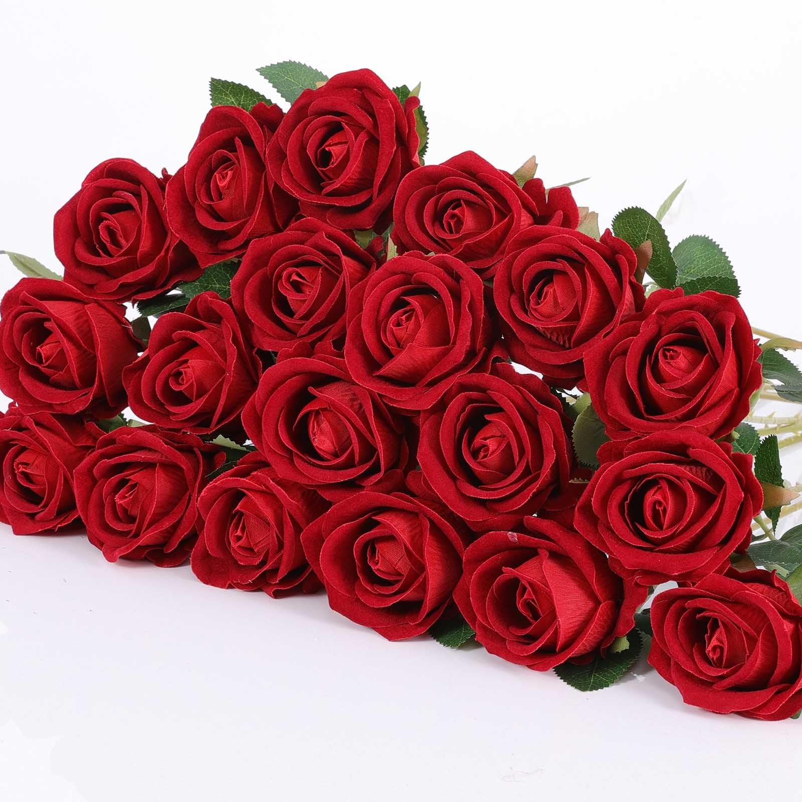 60 PCS Burgundy Artificial Roses Bulk Velvet Silk Wedding Centerpiece