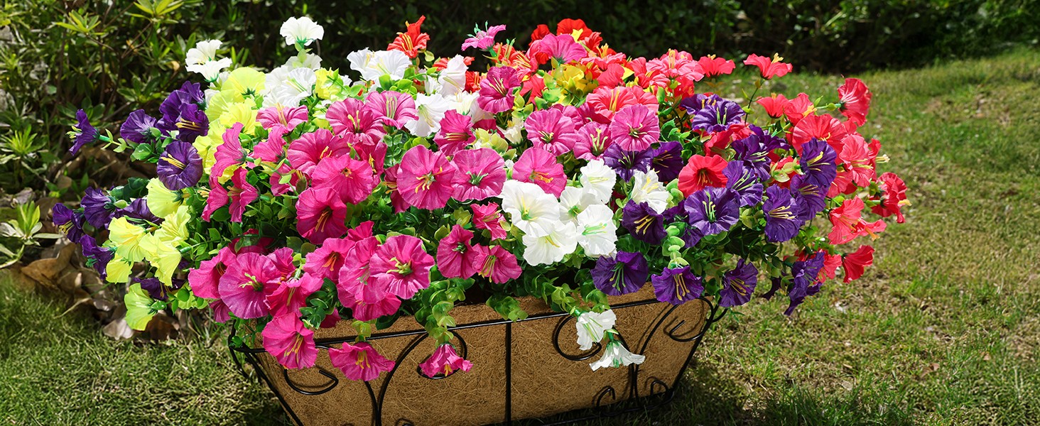 Artificial Flowers for Outdoors Fake Plants Outside Decoration, 12 Bundles Silk