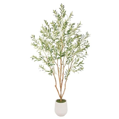 Super Fuller Faux Olive Tree with White & Multiple Real 7ft Decorative Planter