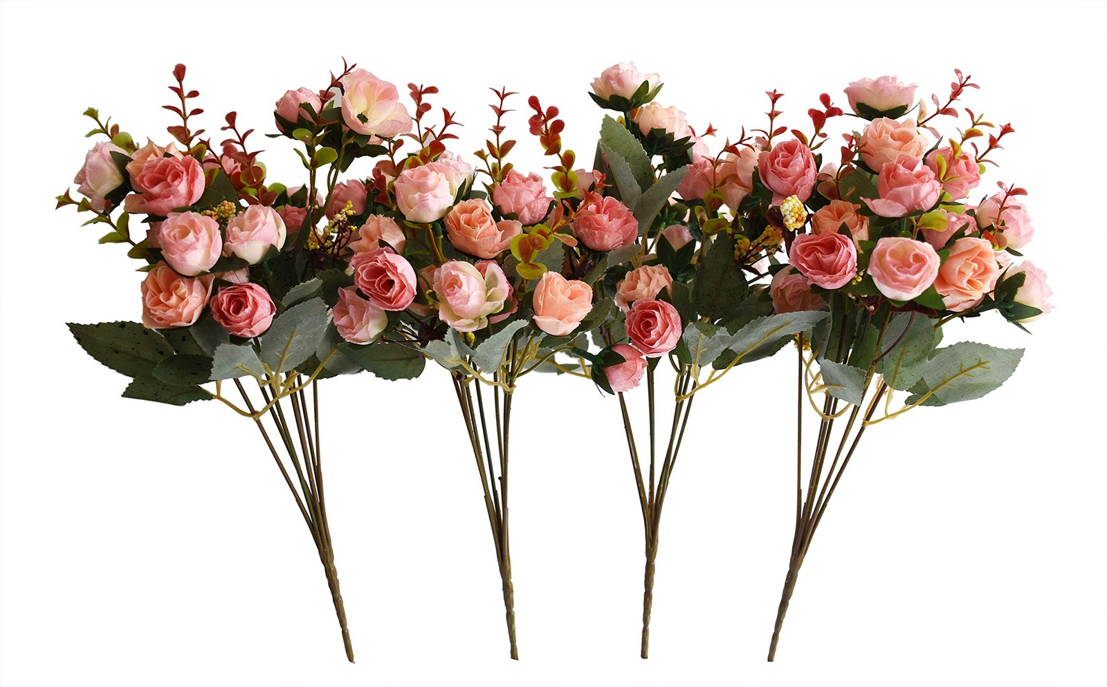 4 Pack 7 Branch 21 Heads Pink Artificial Mini Silk Rose Flowers Bouquet