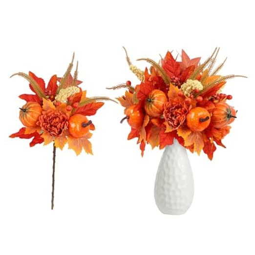 Fall Decor, 4PCS Artificial Autumn Pumpkin Berry Pumpkin/Berry/Flower/Maple