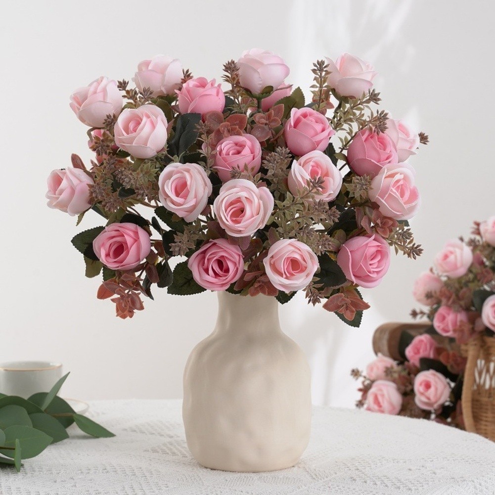 Silk Rose Bouquet Artificial European Style for Bedroom Living Room Decor