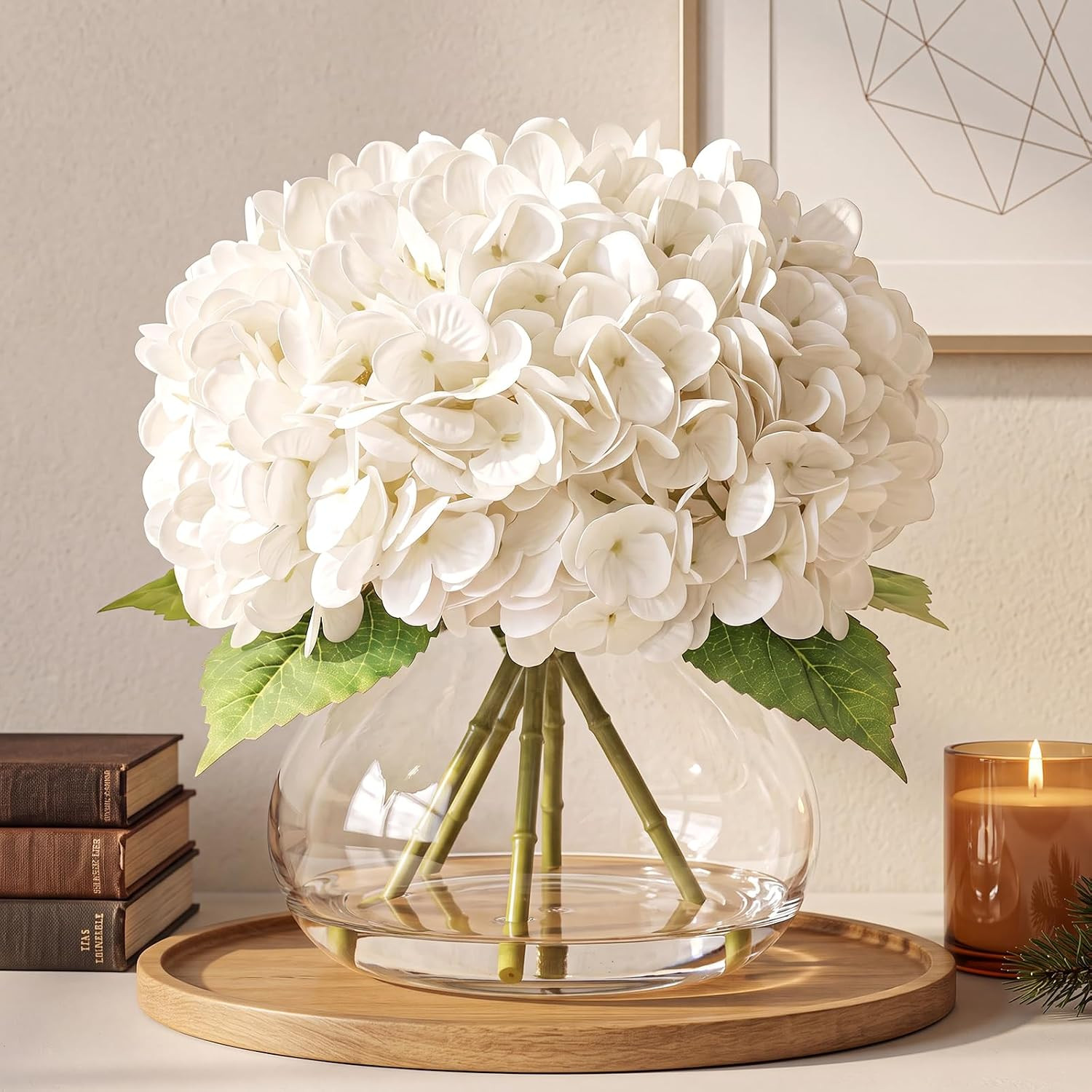 Premium Real Touch White Hydrangea in Vase for Home & Wedding Decor