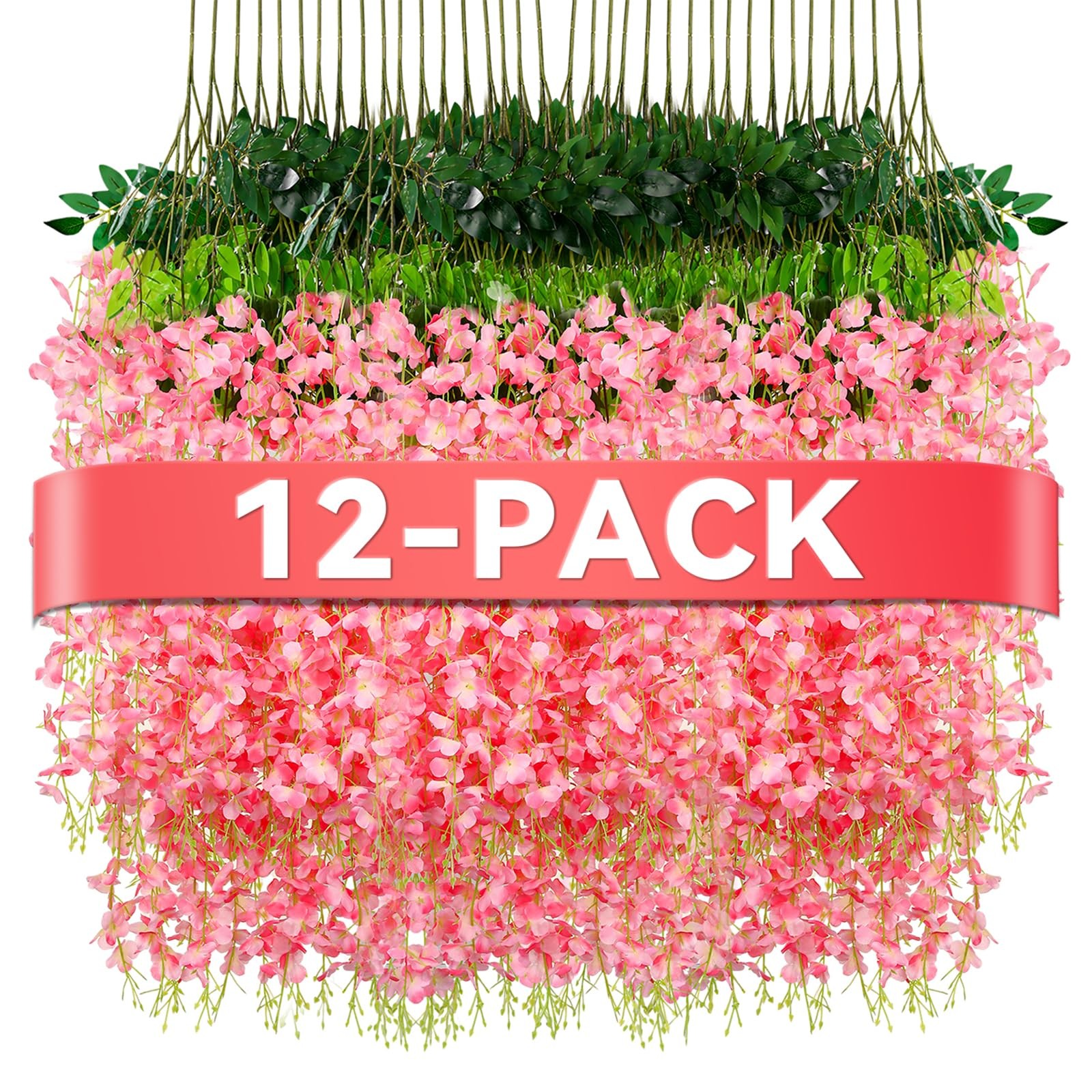 12 Pack Pink Silk Wisteria Hanging Flowers 3.6 Ft Garland Wedding Arch Decor