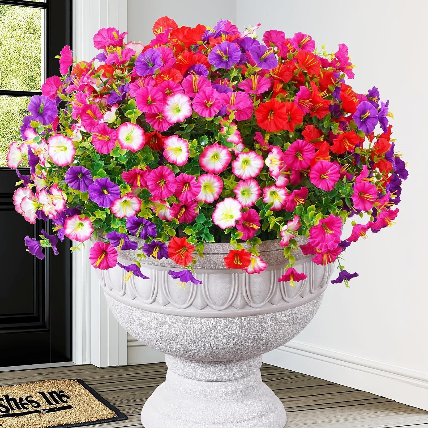 12 Bundles UV Resistant Realistic Silk Petunia Flowers for Outdoor Elegance