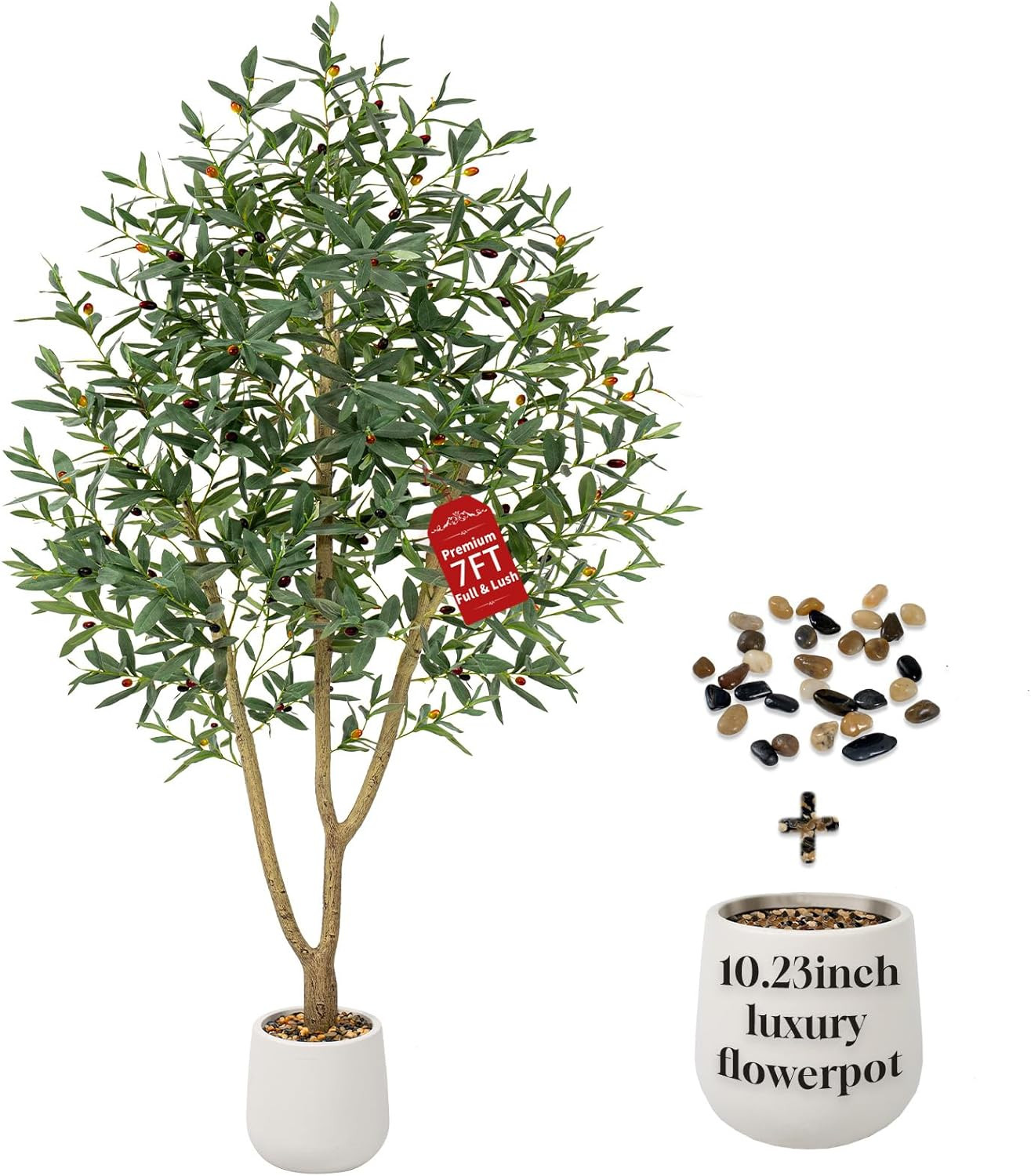 7FT Lifelike Olive Tree with White Planter for Home & Office Decor