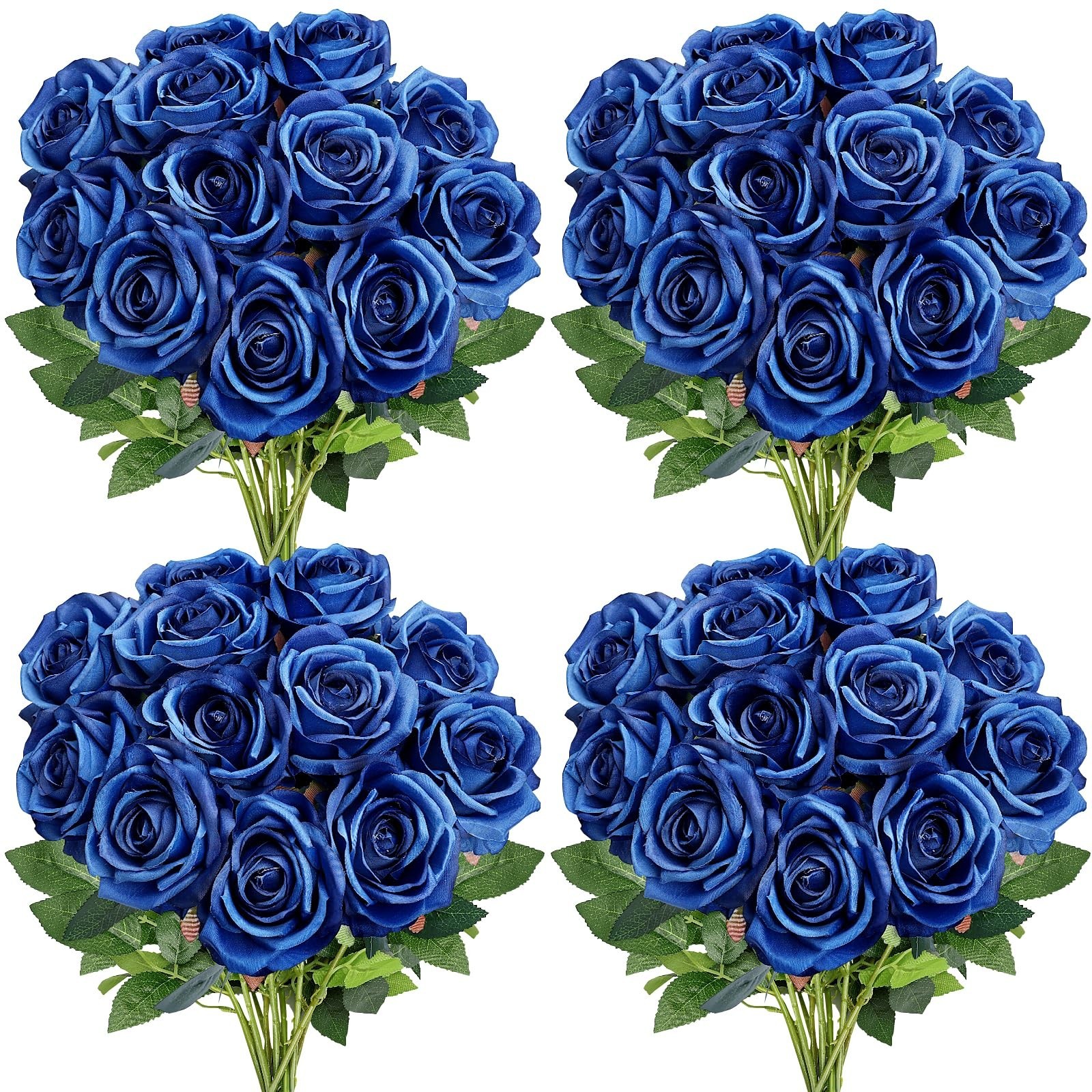 48 PCS Royal Blue Artificial Roses – Silk Flowers with Long Stems for DIY Bouque