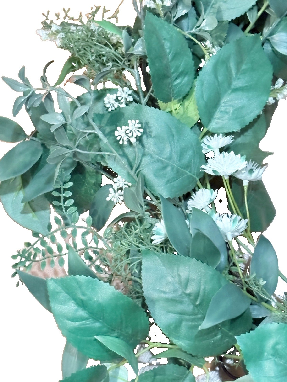 24” Artificial Greenery Wreath Mixed Foliage White Flowers Farmhouse Décor