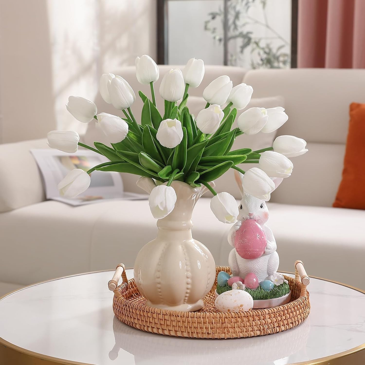 30 Pcs Artificial Tulips PU Faux Flowers, White Real Touch Fake Tulips for Va…