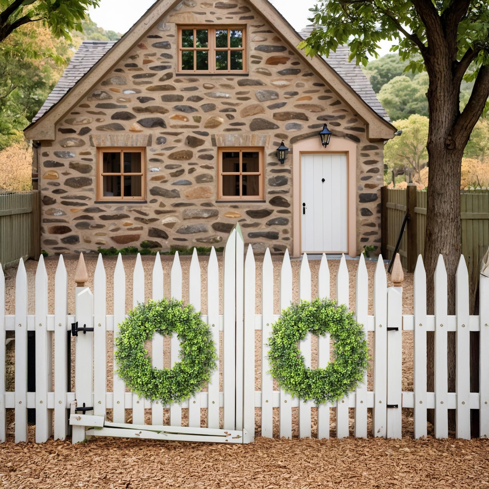 20″ Artificial Boxwood Wreath – All Season Green Decor for Door, Wall, Indoor/Ou