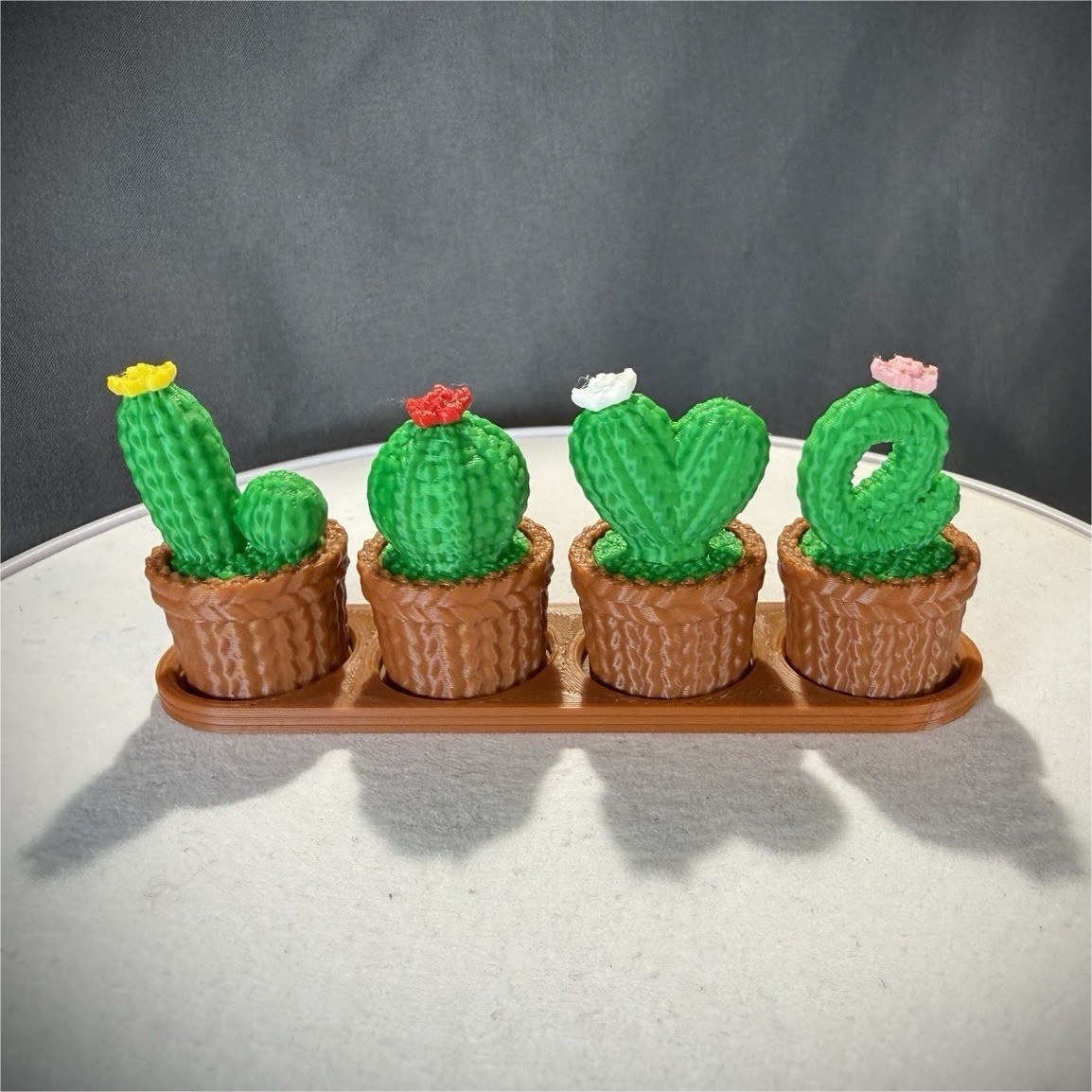 LOVE Mini Cactus decor Set of 4 with/storage pots knitted style, 3d printed