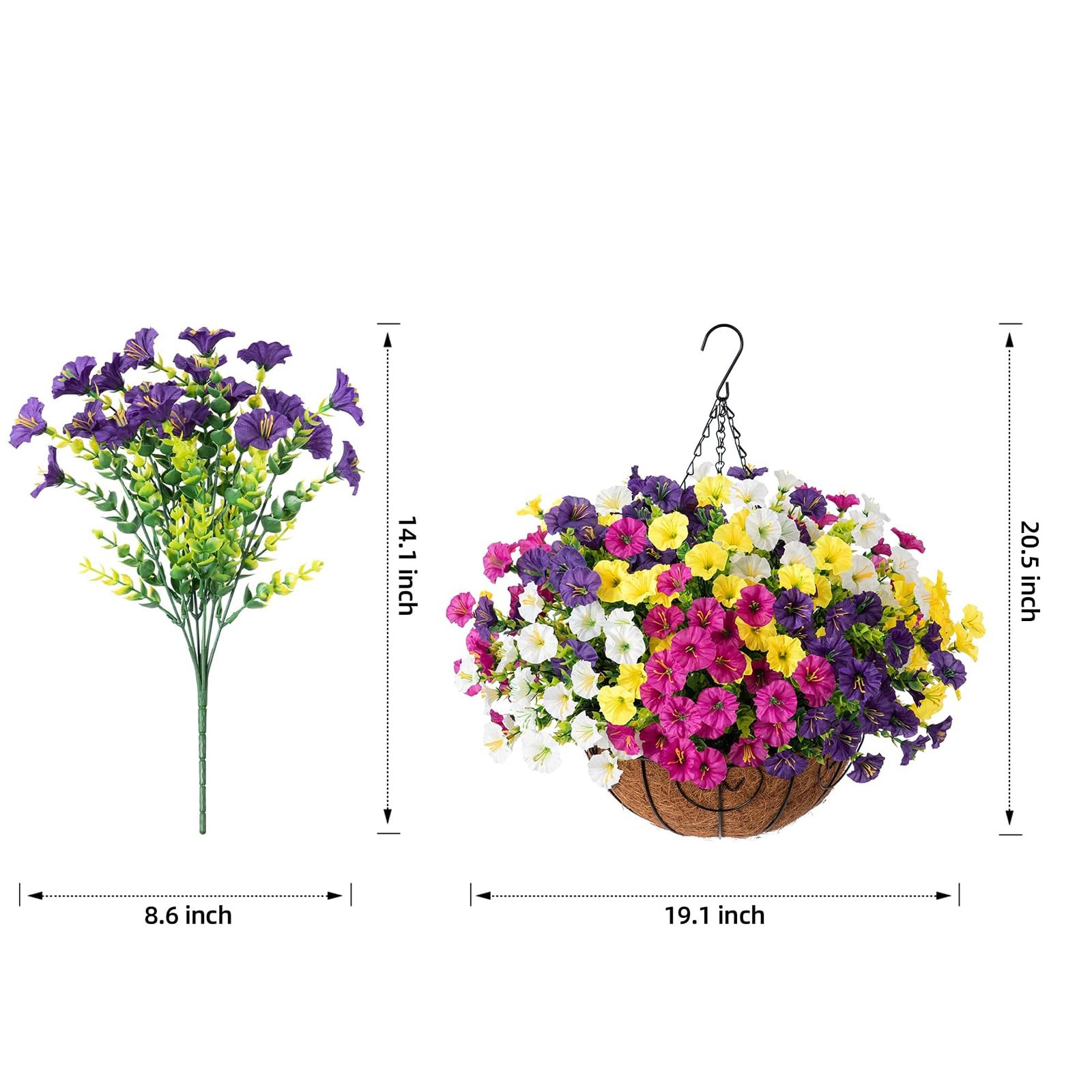HyeFlora Artificial Hanging Flowers Faux Plants Basket for Outdoors Spring De…