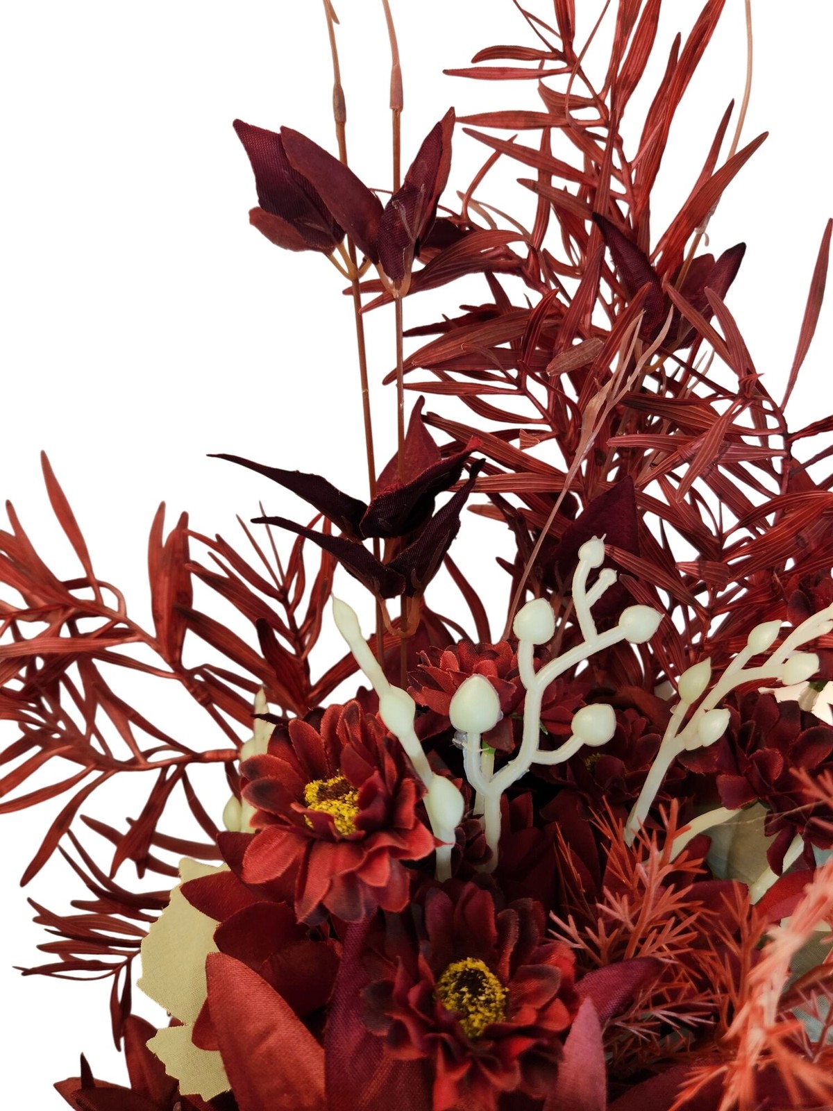 Burgundy Faux Flower Mixed Bouquet 11 Stems Floral Arrangement Realistic