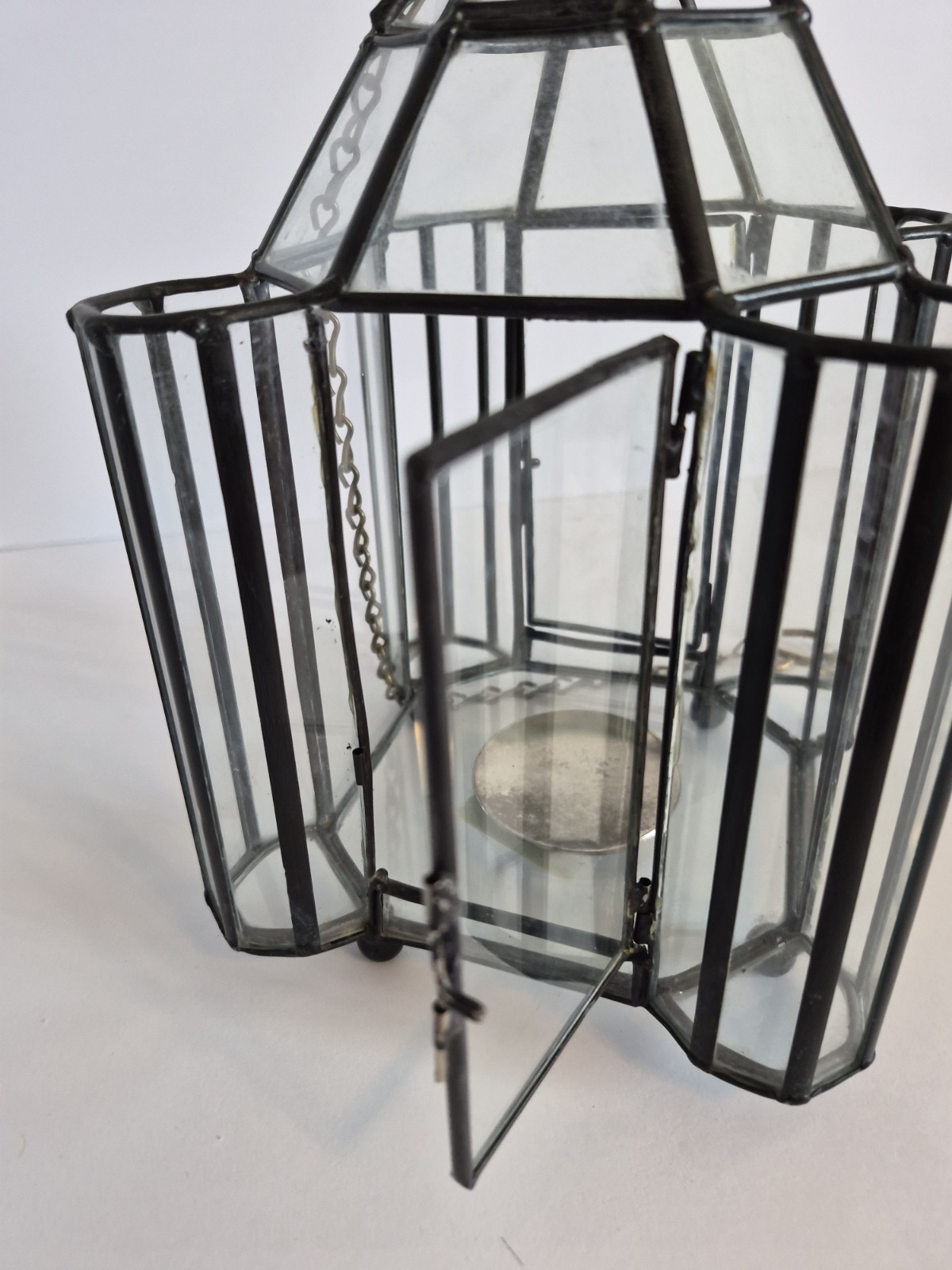 Geometric Glass Hanging Terrarium Lantern Metal Frame 10 Inch