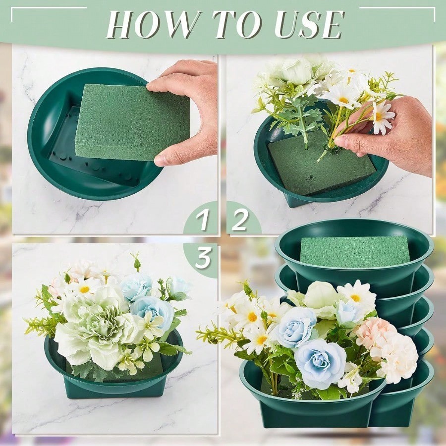 48 Pack 6.3″ Floral Foam Bowls Kit Flower Arrangement For Wedding Party Table