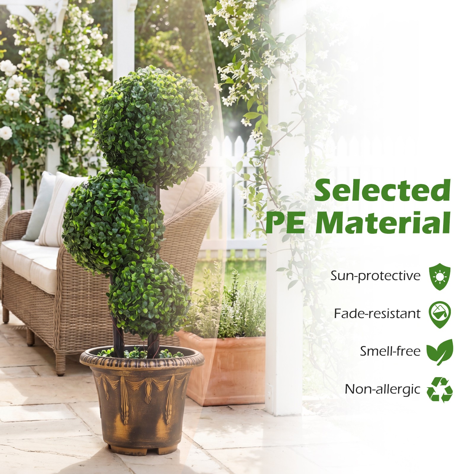 2PCS 2.5 FT Artificial Boxwood Topiary Tree, Sun-Protective Triple Ball Shrubs