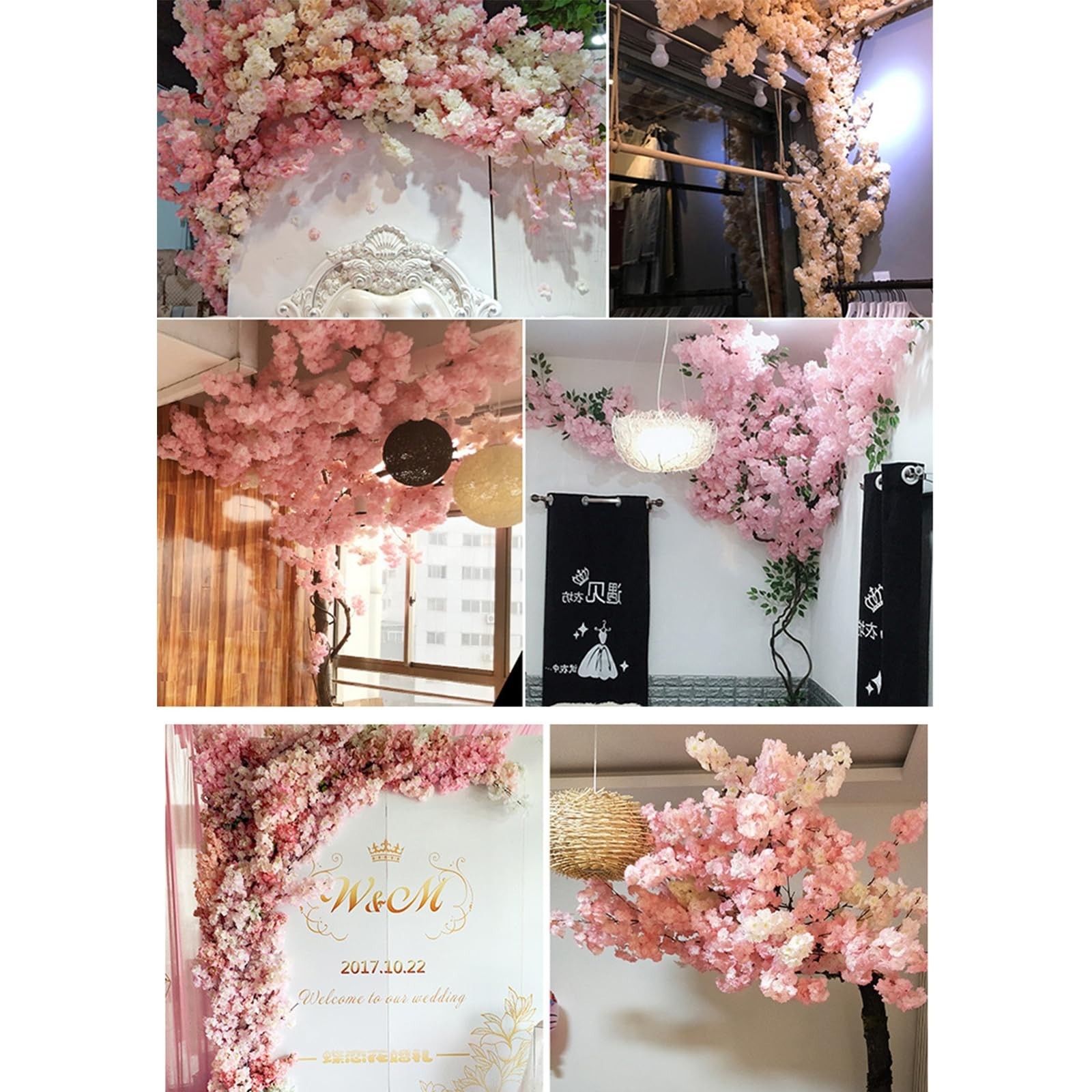 50PCS Silk Cherry Blossom Branches – Realistic Fake Flowers for Weddings, Home D