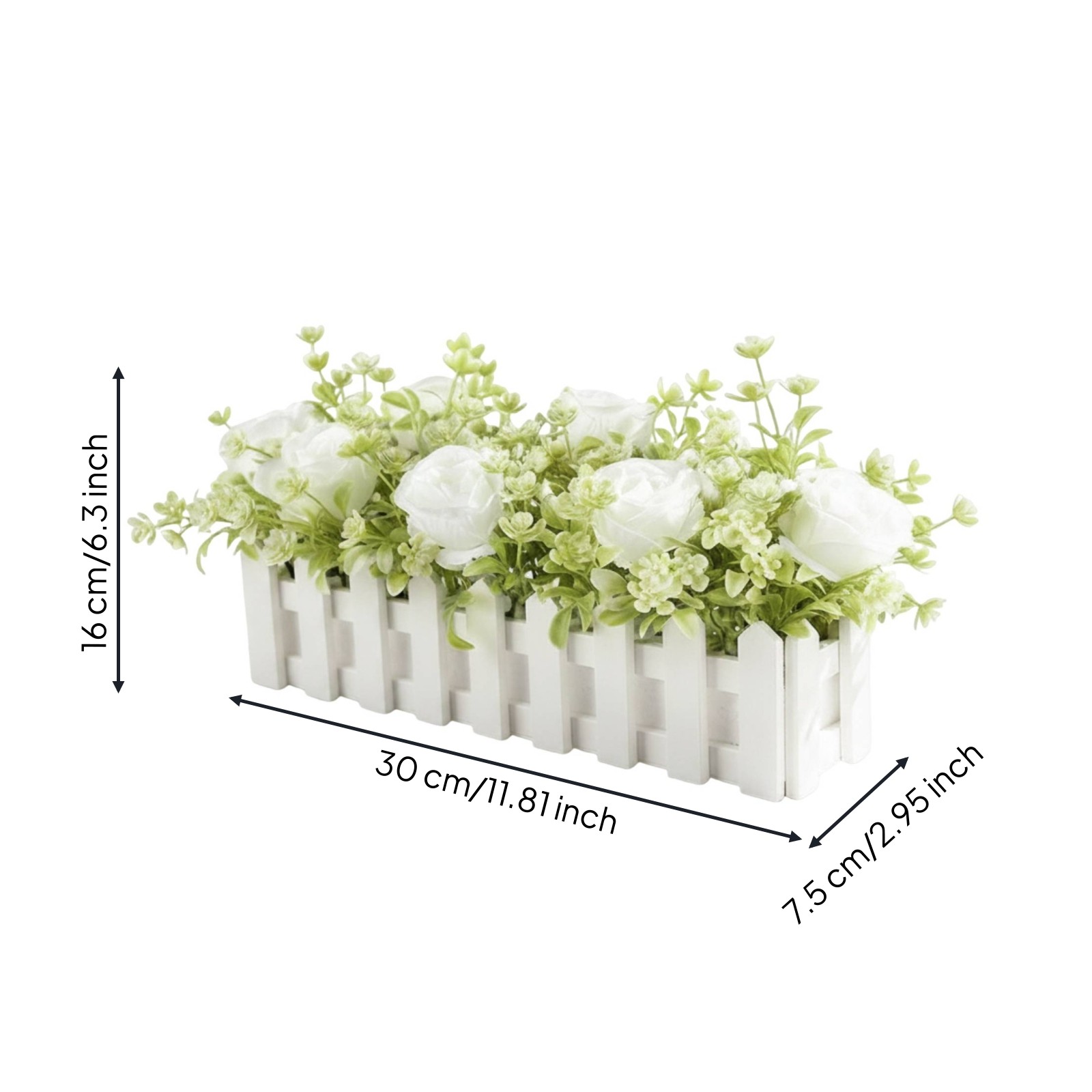 Wooden Planter Flower Decor No Watering Needed Faux Rose Centerpiece