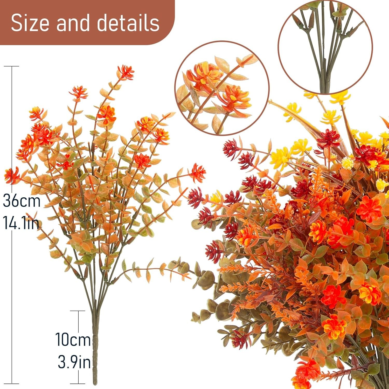 12 Pcs UV Resistant Artificial Fall Flowers – Vibrant Orange Outdoor Decor