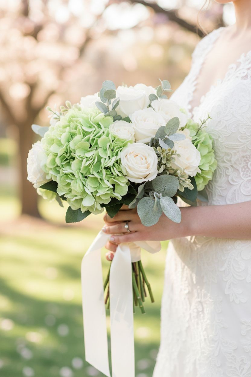 Light Green Hydrangea Stem Artificial Silk Flower Spring Wedding Decor
