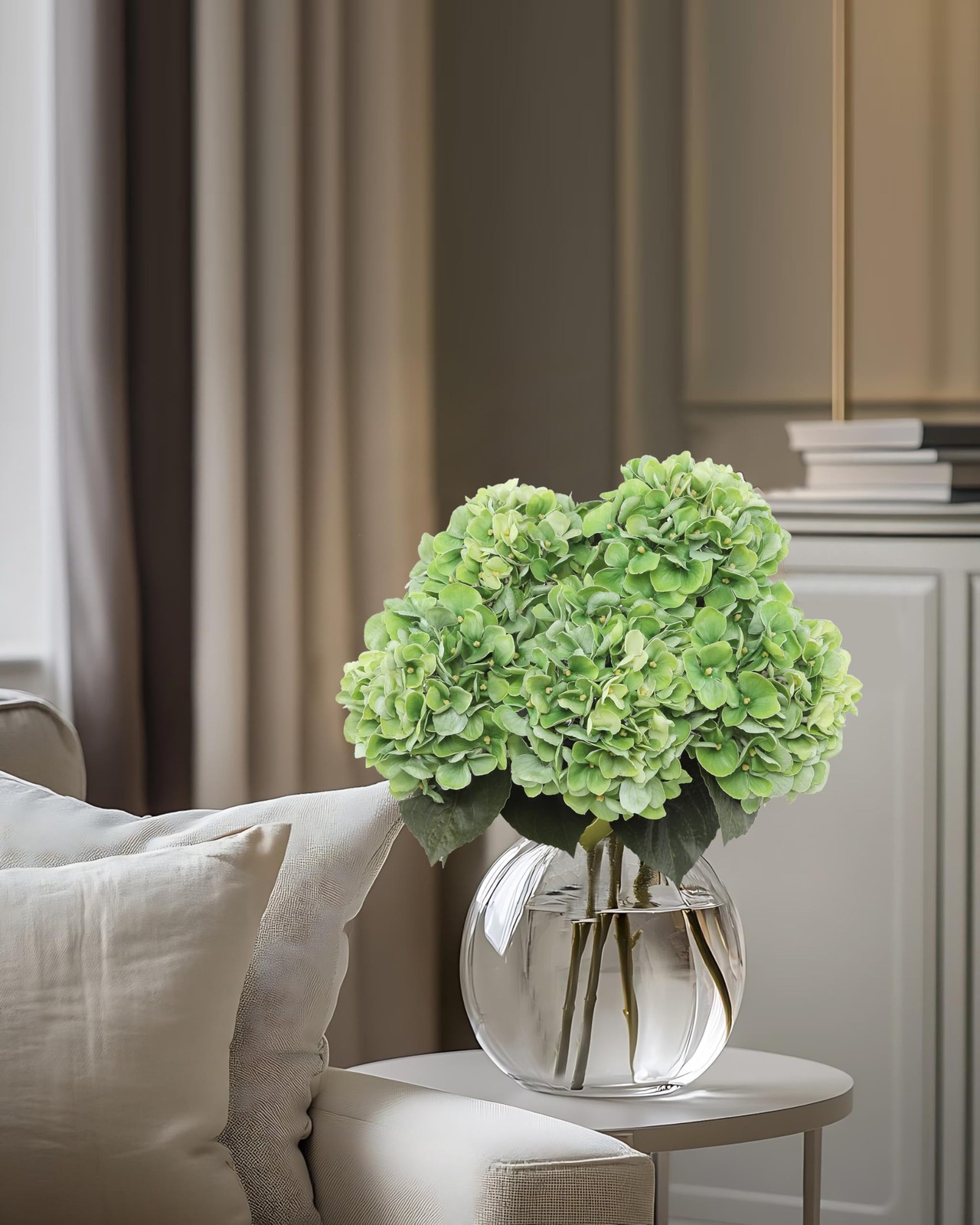 3Pcs Green Hydrangea Artificial Flowers,Latex Real Touch Hydrangeas Faux Hydr…
