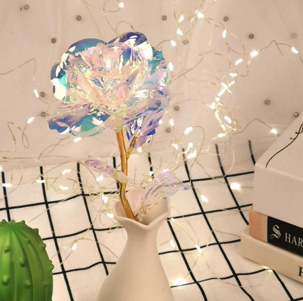 Birthday Galaxy Rose Gifts,Gold Foil Rose Colorful Crystal Forever Flower