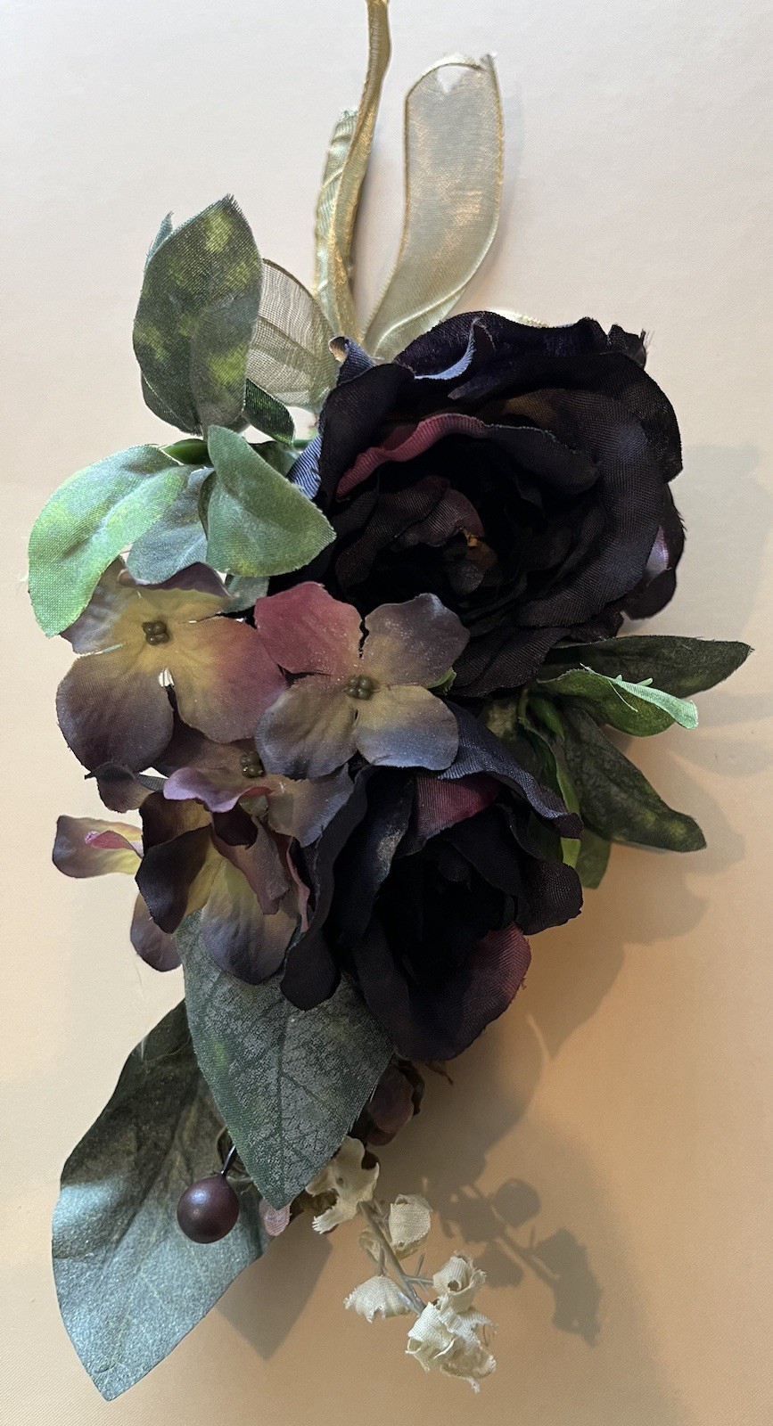 Decorative Flowers Set Of 4 Multicolored Ivory, Eggplant Purple, Deep Pink New