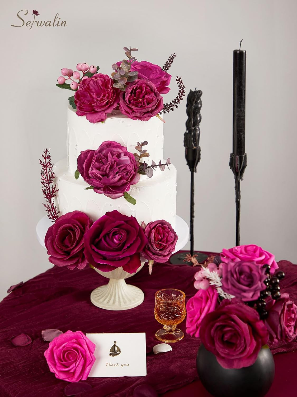 Artificial Flowers Dark Magenta Hot Pink Fake Wedding Flowers Silk Flowers Faux