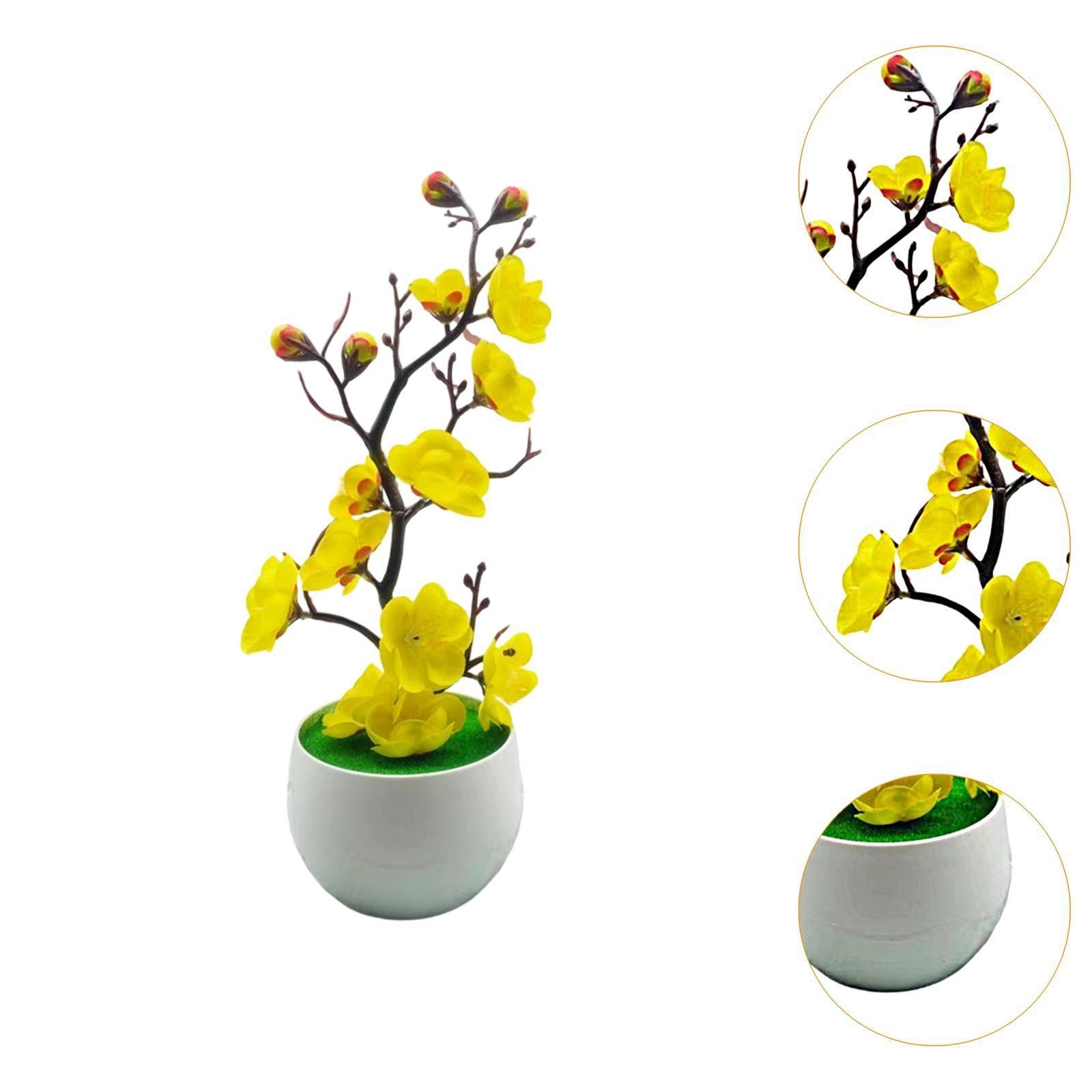 Artificial Potted Flowers Faux Plum Blossom Bonsai for Office Home Farmhouse