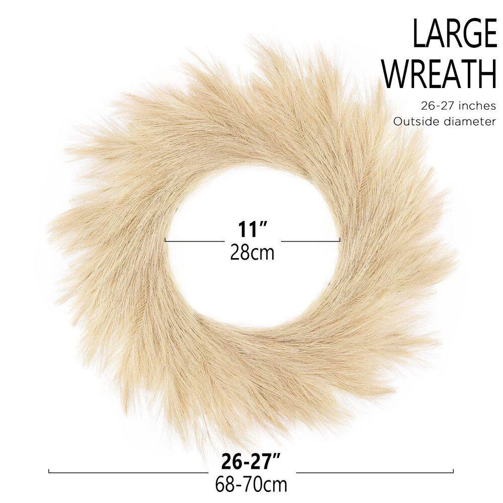 2 in Beige Artificial Plant Faux Pampas Grass Wreath Boho Modern Christmas Home