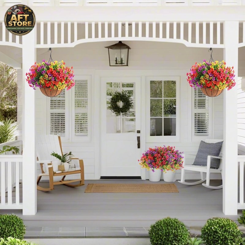 Primrue 2 Set Artificial Outdoor Flowers with Hanging Baskets